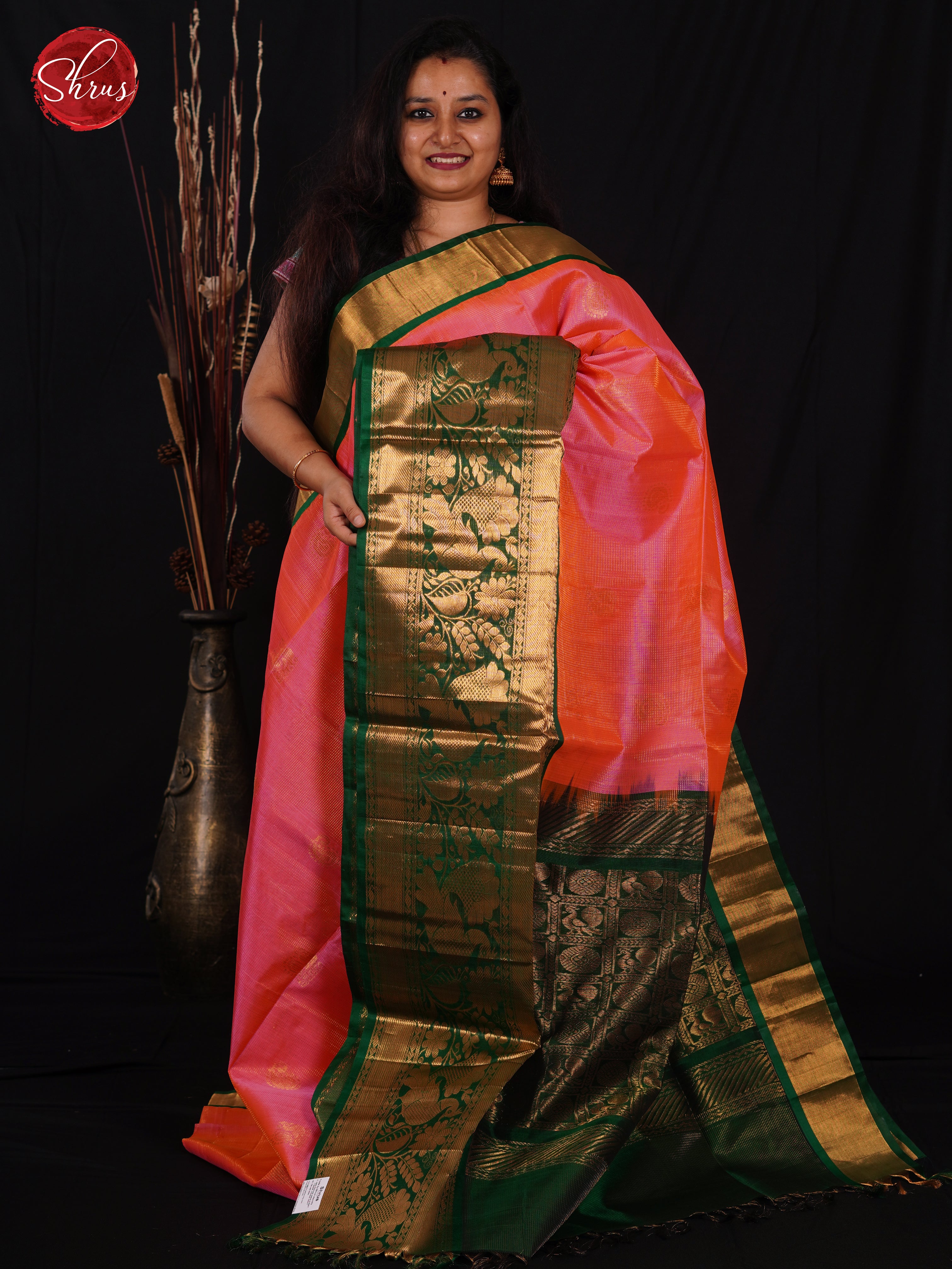 Pink & Green - Silk Cotton Saree - Shop on ShrusEternity.com