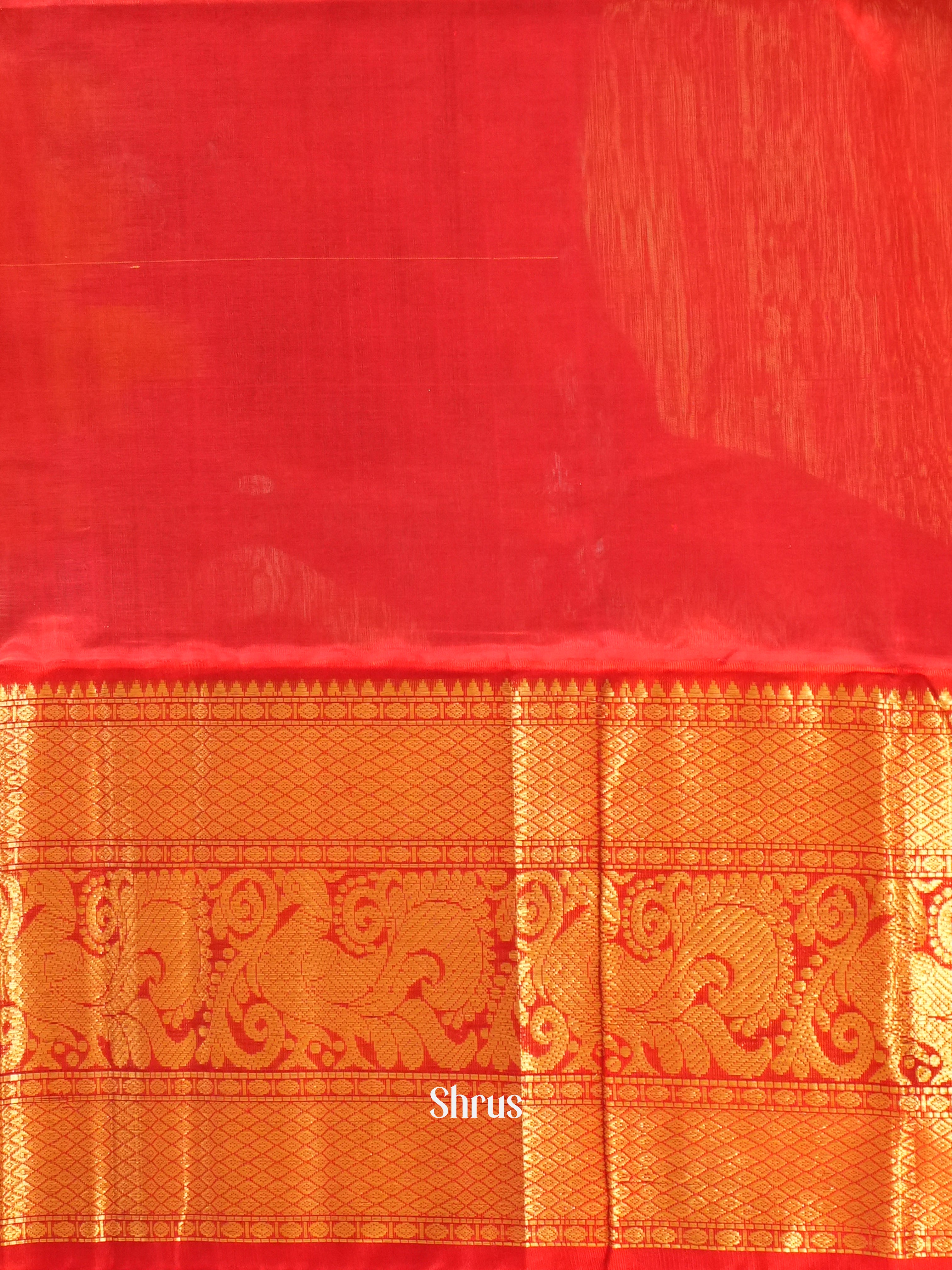 Beige And Red-Silk Cotton Saree