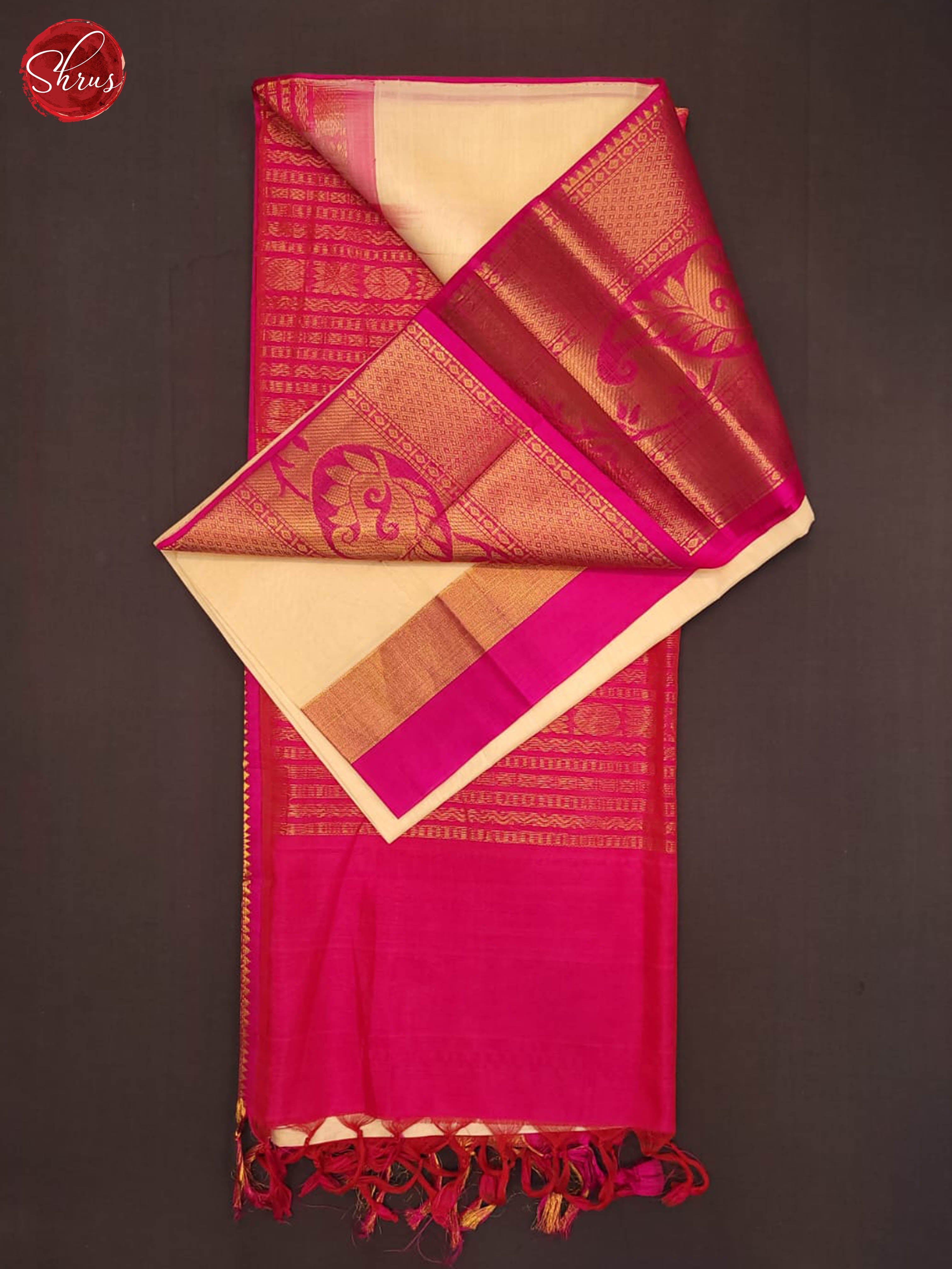 cream and pink-Silk Cotton saree - Shop on ShrusEternity.com