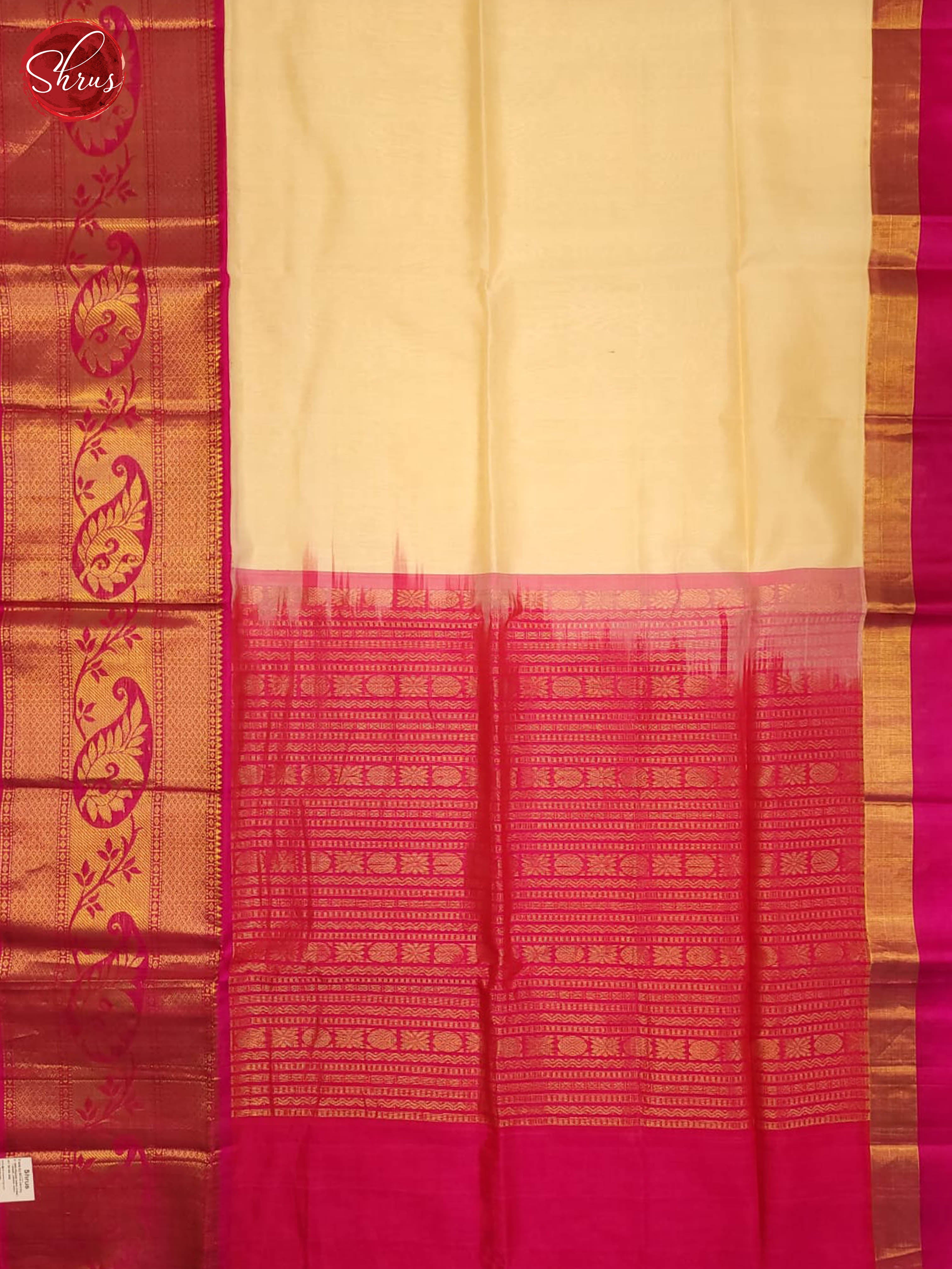 cream and pink-Silk Cotton saree - Shop on ShrusEternity.com