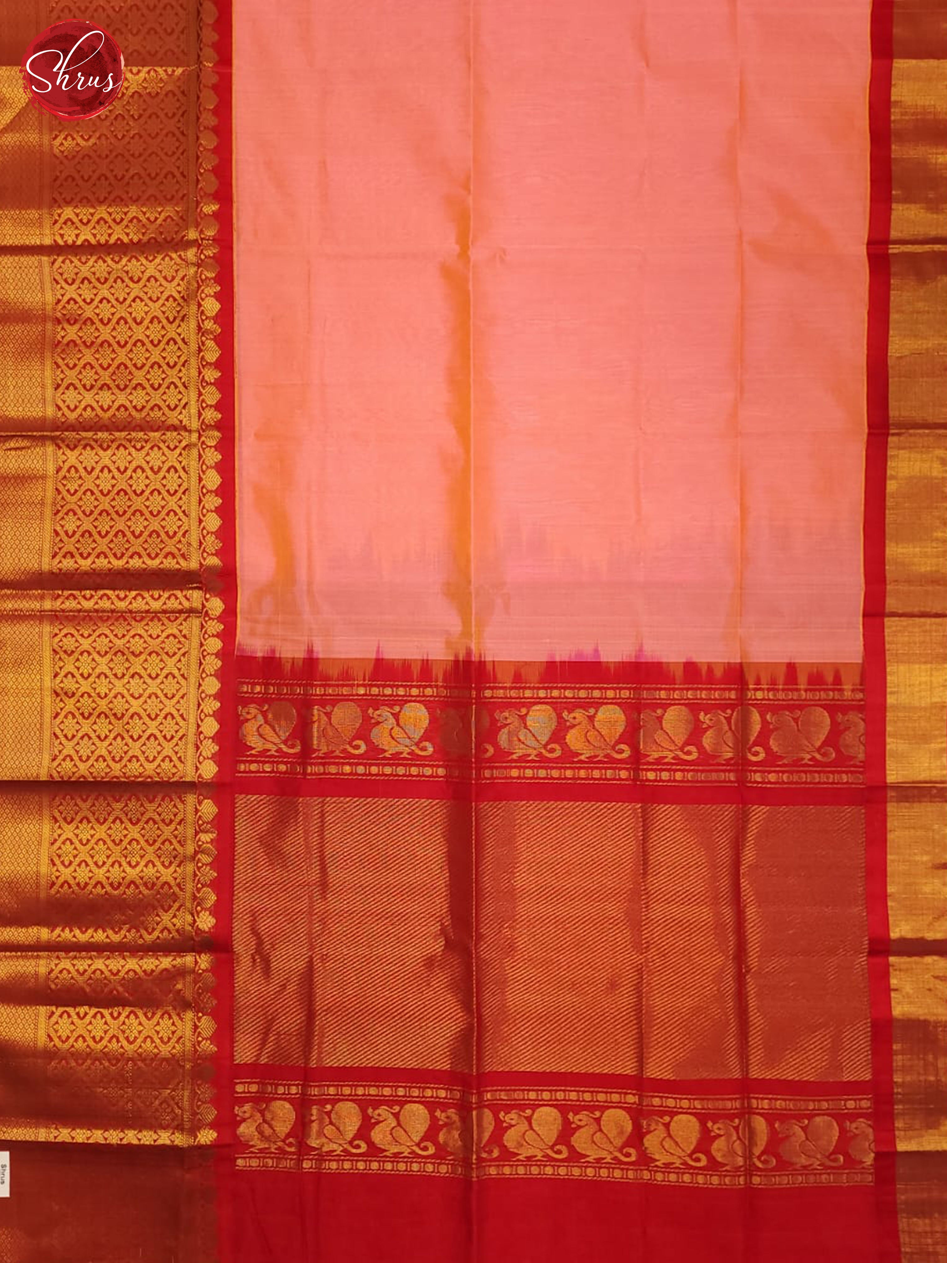 Pink & Red - Silk Cotton Saree - Shop on ShrusEternity.com