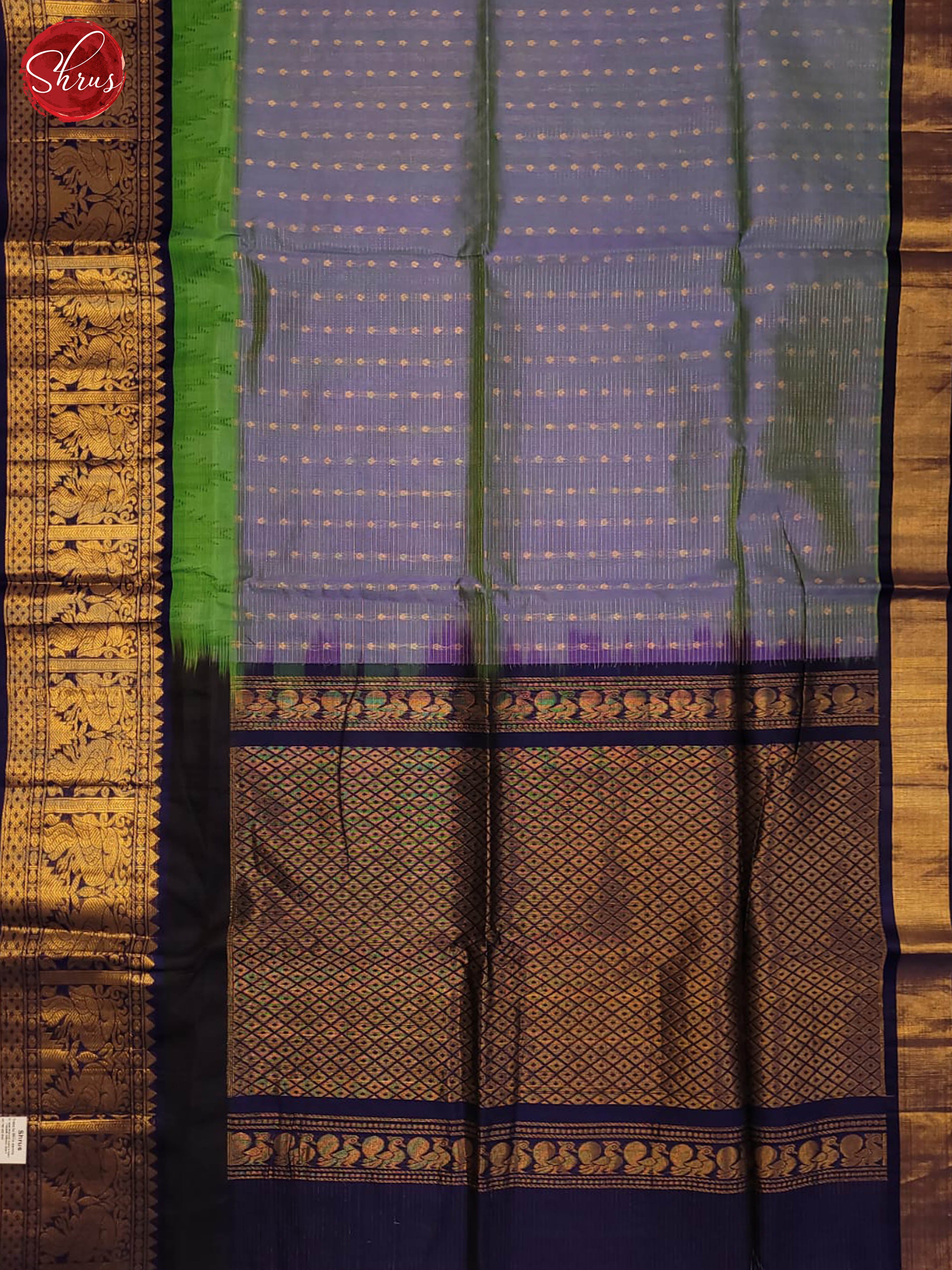 Dusty Blue and Navy blue-Silk Cotton Saree - Shop on ShrusEternity.com