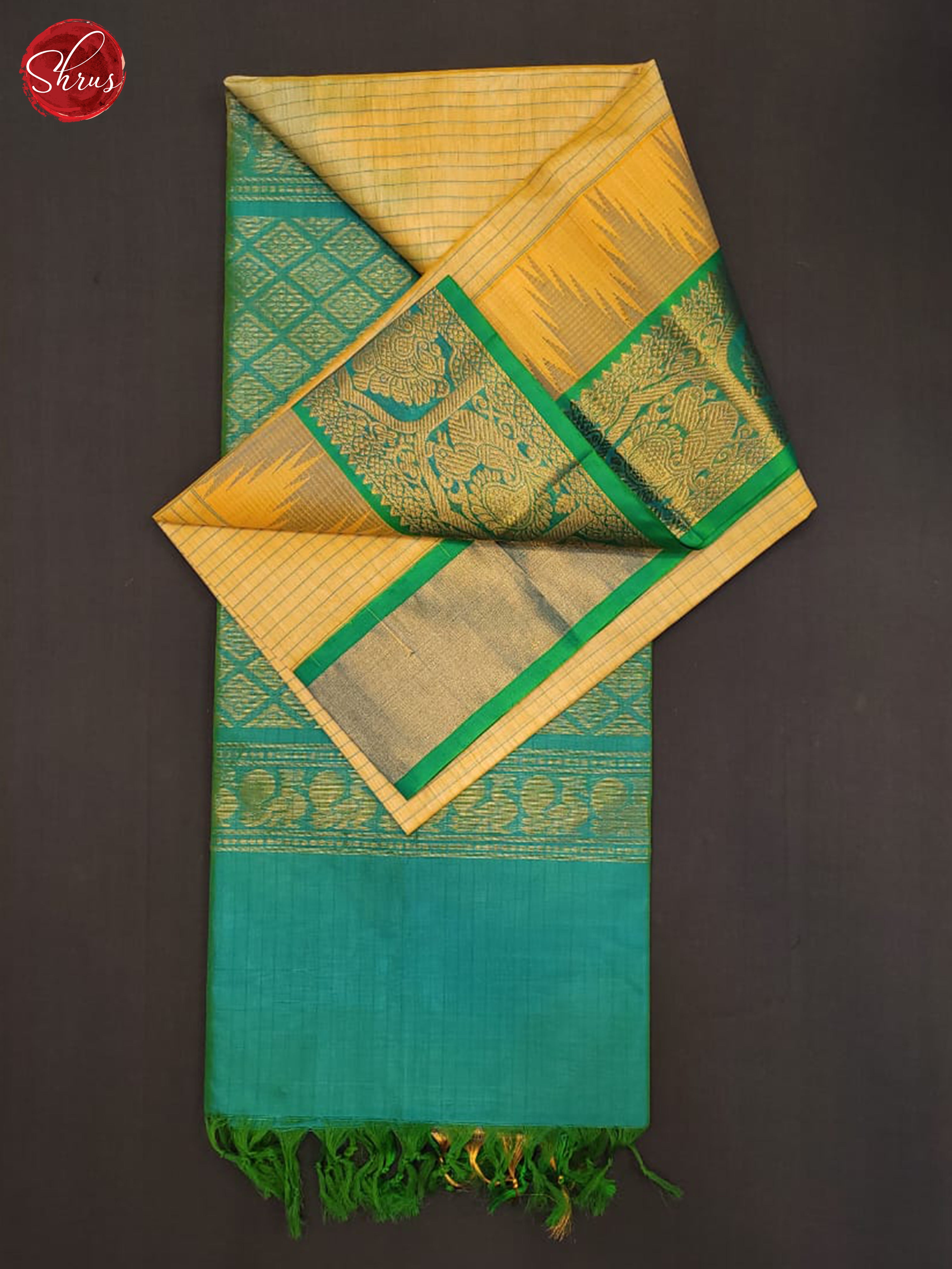 Beige & Blue - Silk Cotton Saree - Shop on ShrusEternity.com