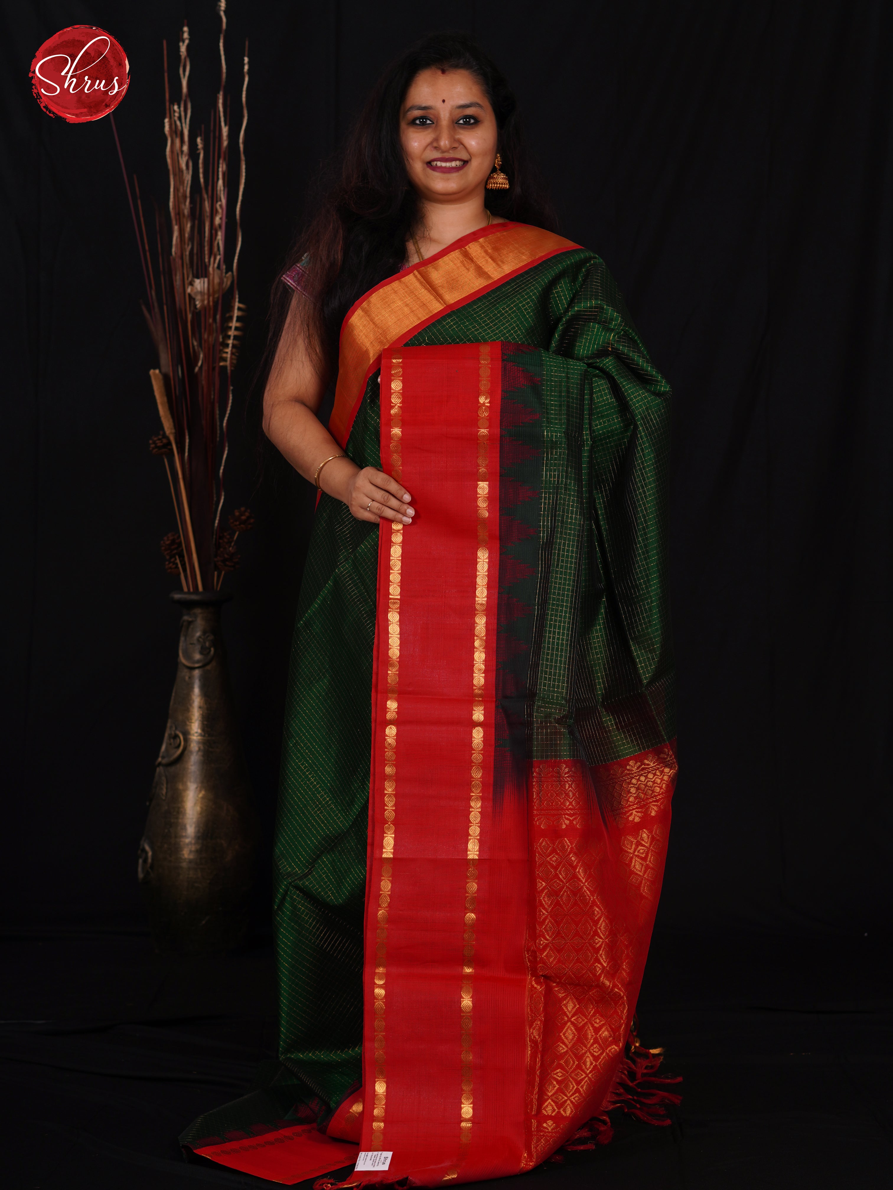 Green & Red- Silk Cotton Saree - Shop on ShrusEternity.com