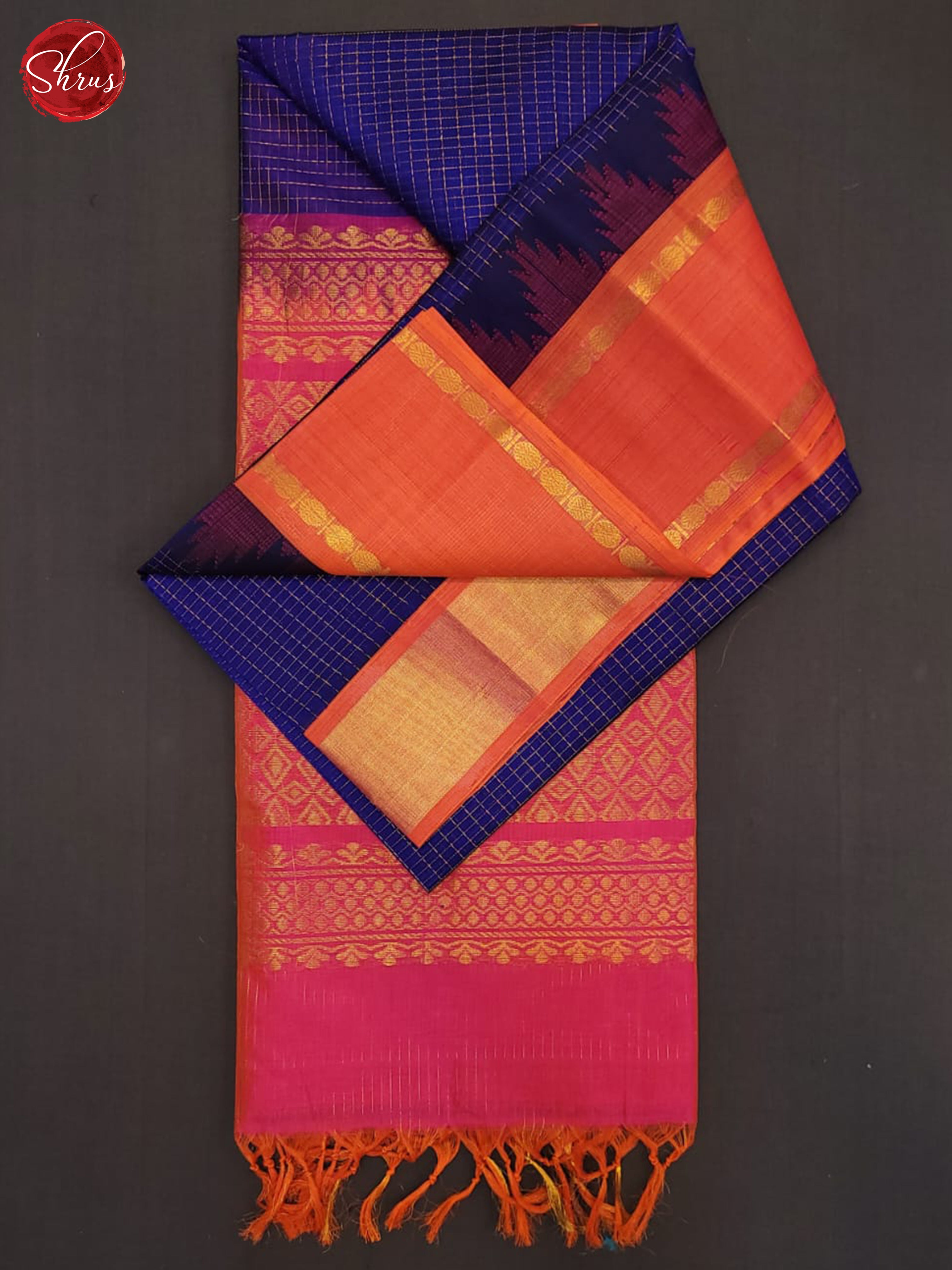 Blue & Pink- Silk Cotton Saree - Shop on ShrusEternity.com