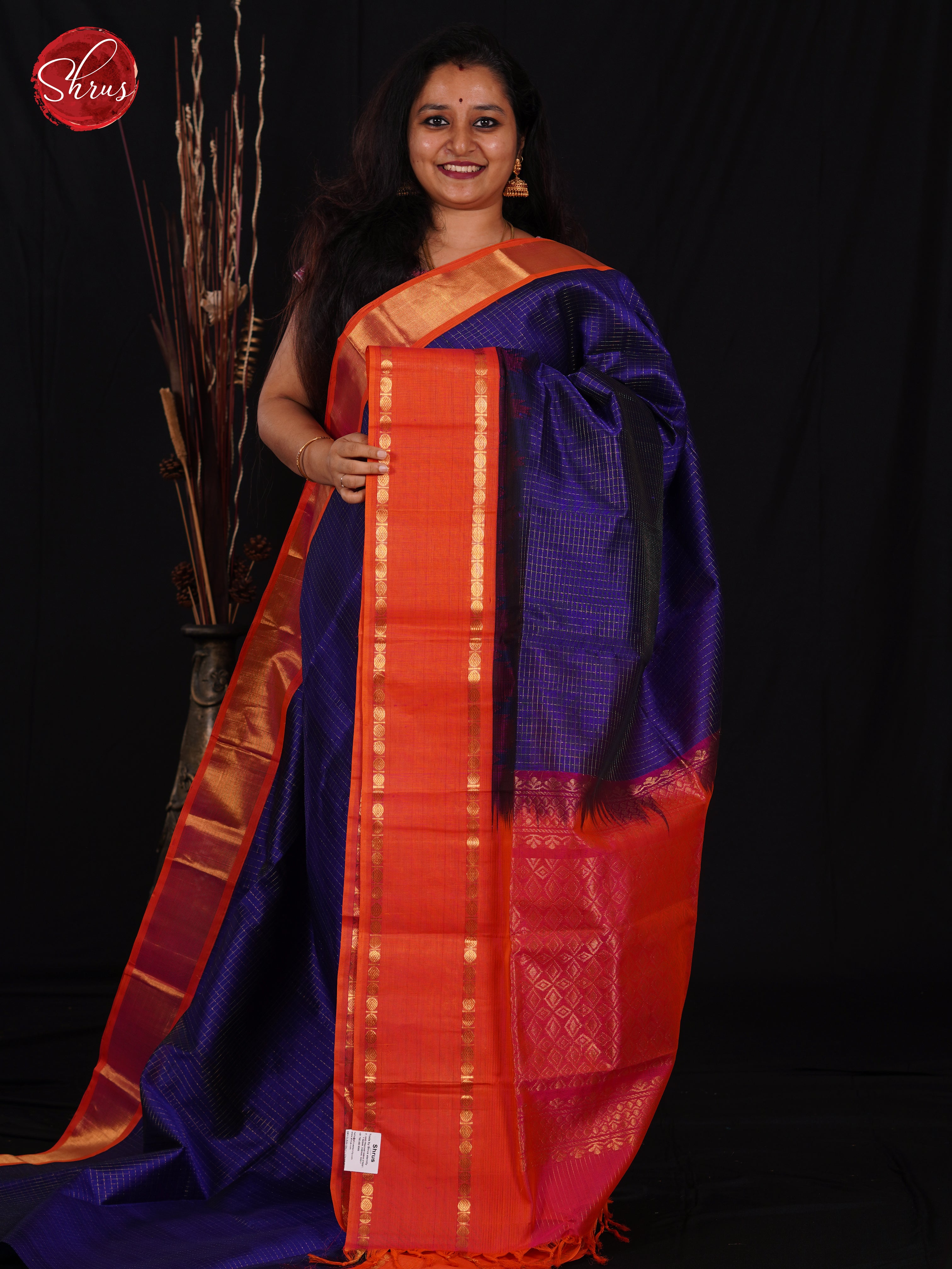 Blue & Pink- Silk Cotton Saree - Shop on ShrusEternity.com