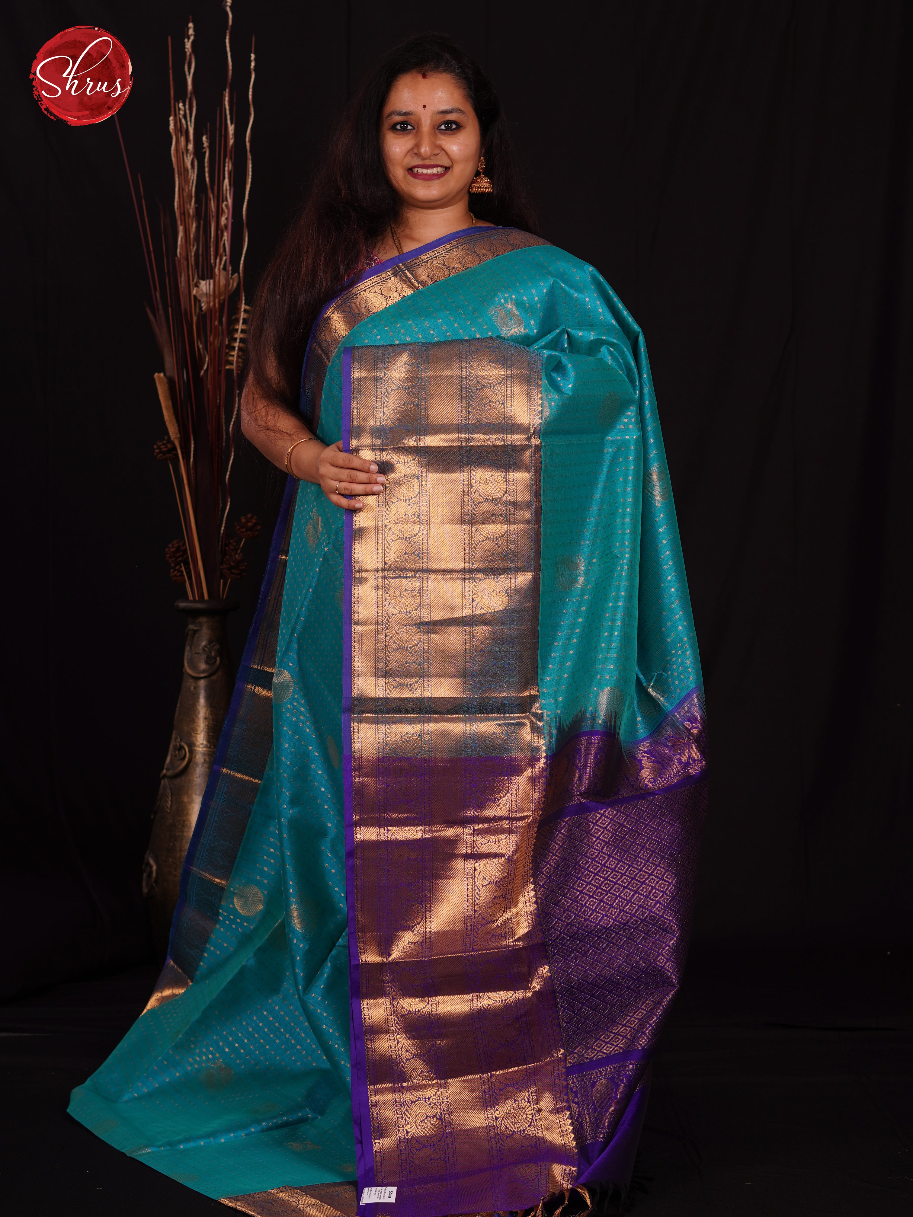 Sky Blue & Blue - Silk Cotton Saree - Shop on ShrusEternity.com