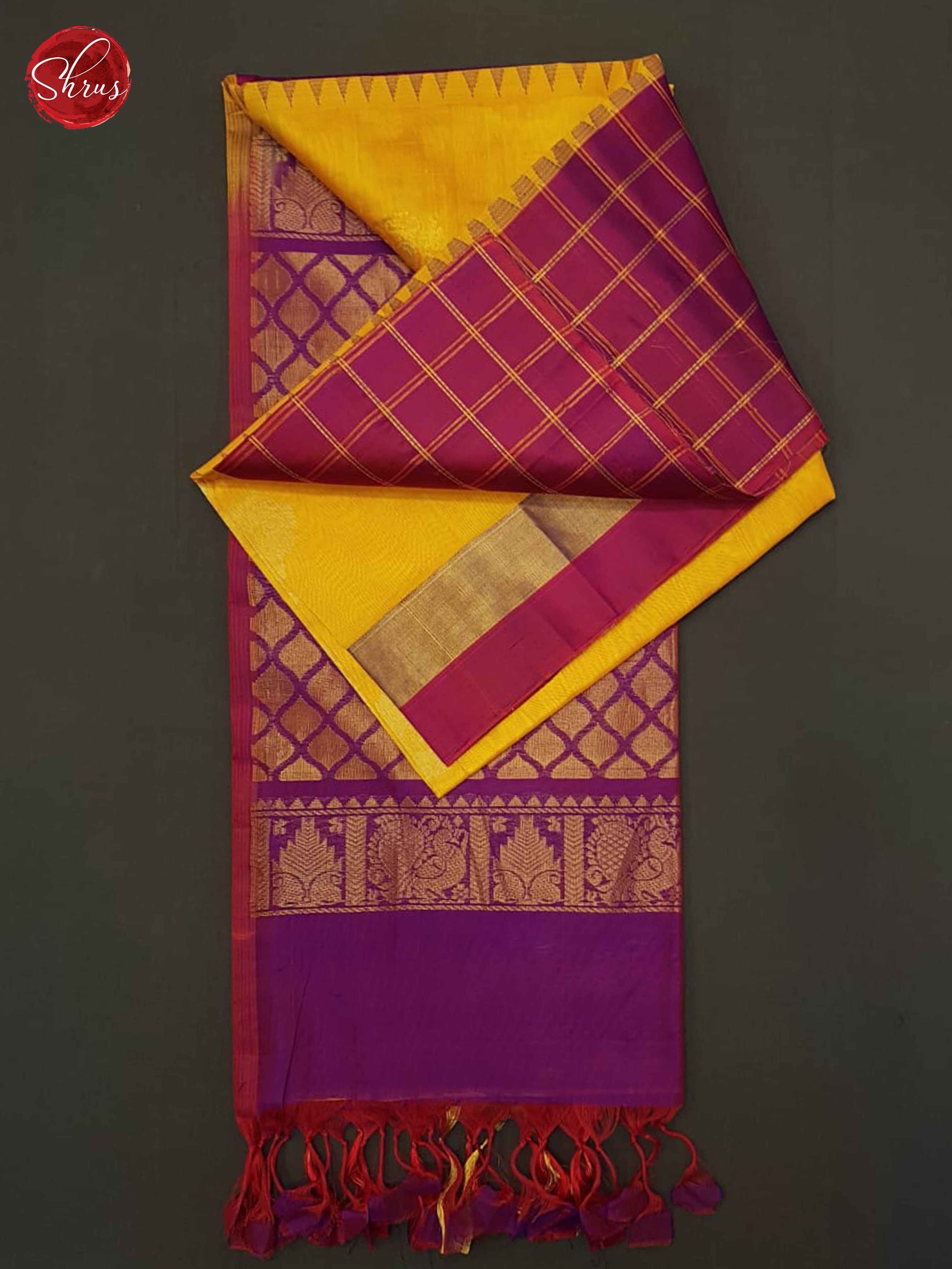 Yellow And Purple-Silk Cotton Saree - Shop on ShrusEternity.com