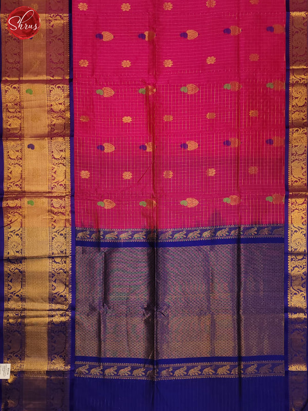 Pink  & Blue - Silk Cotton Saree - Shop on ShrusEternity.com