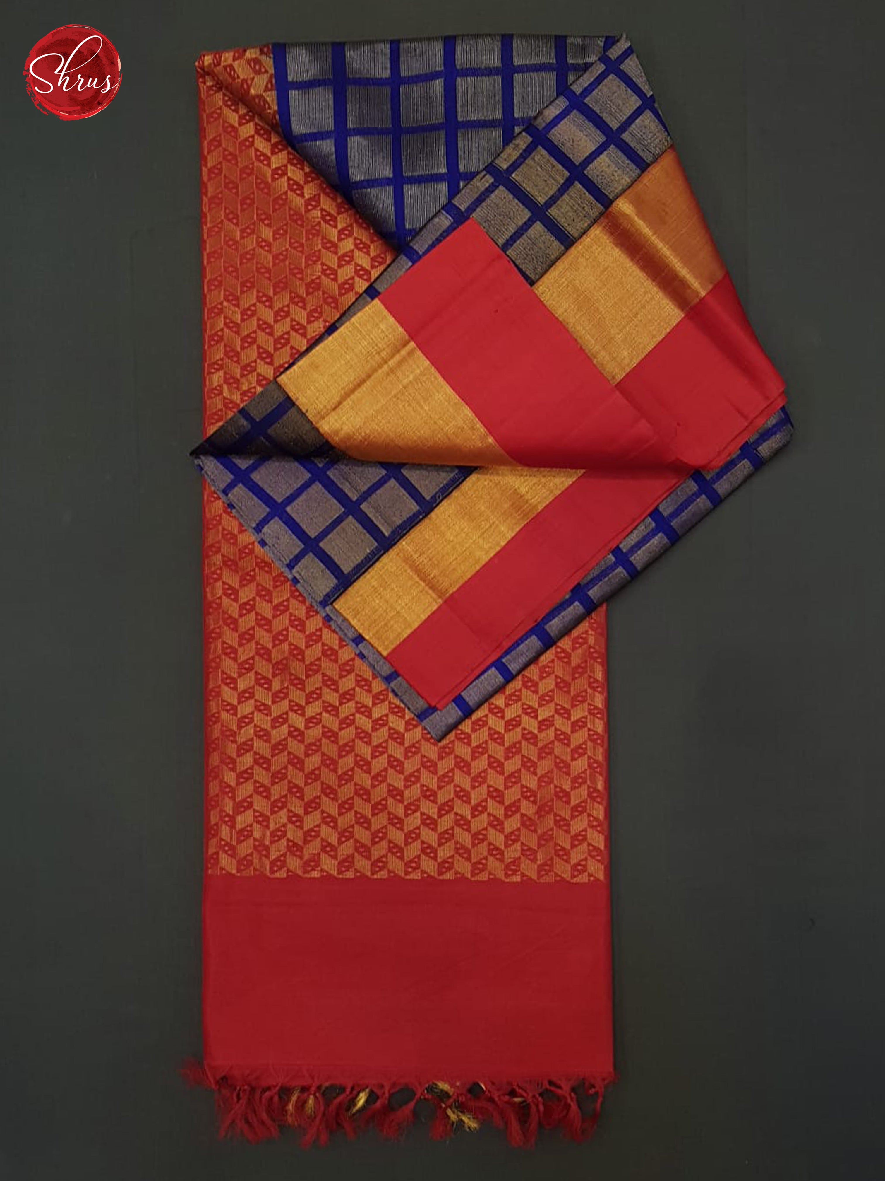 Blue And Red-Silk Cotton Saree - Shop on ShrusEternity.com