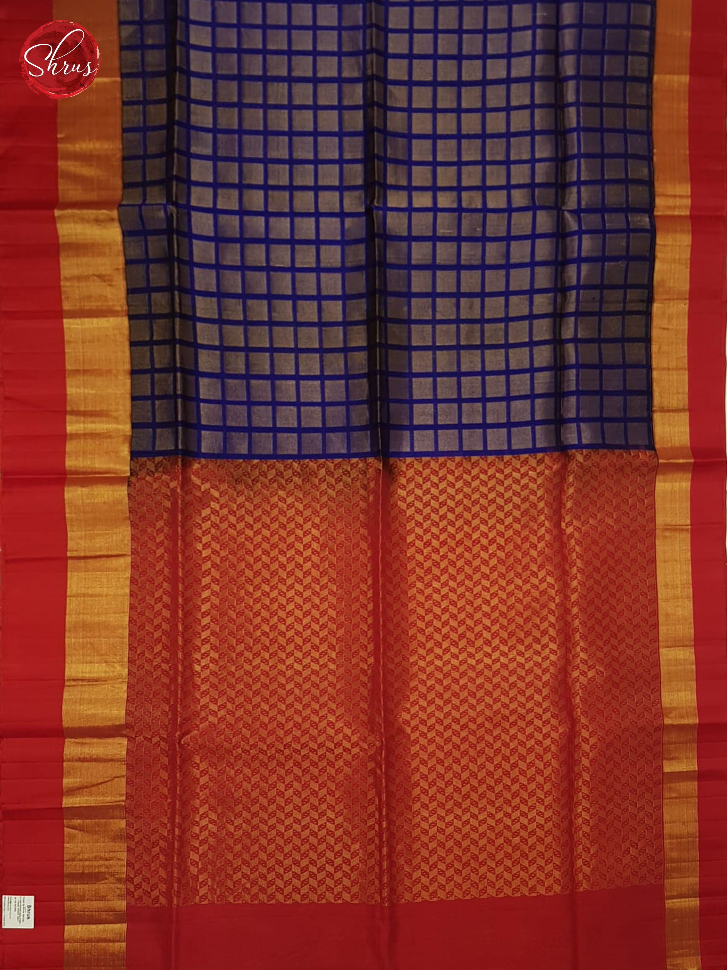 Blue And Red-Silk Cotton Saree - Shop on ShrusEternity.com