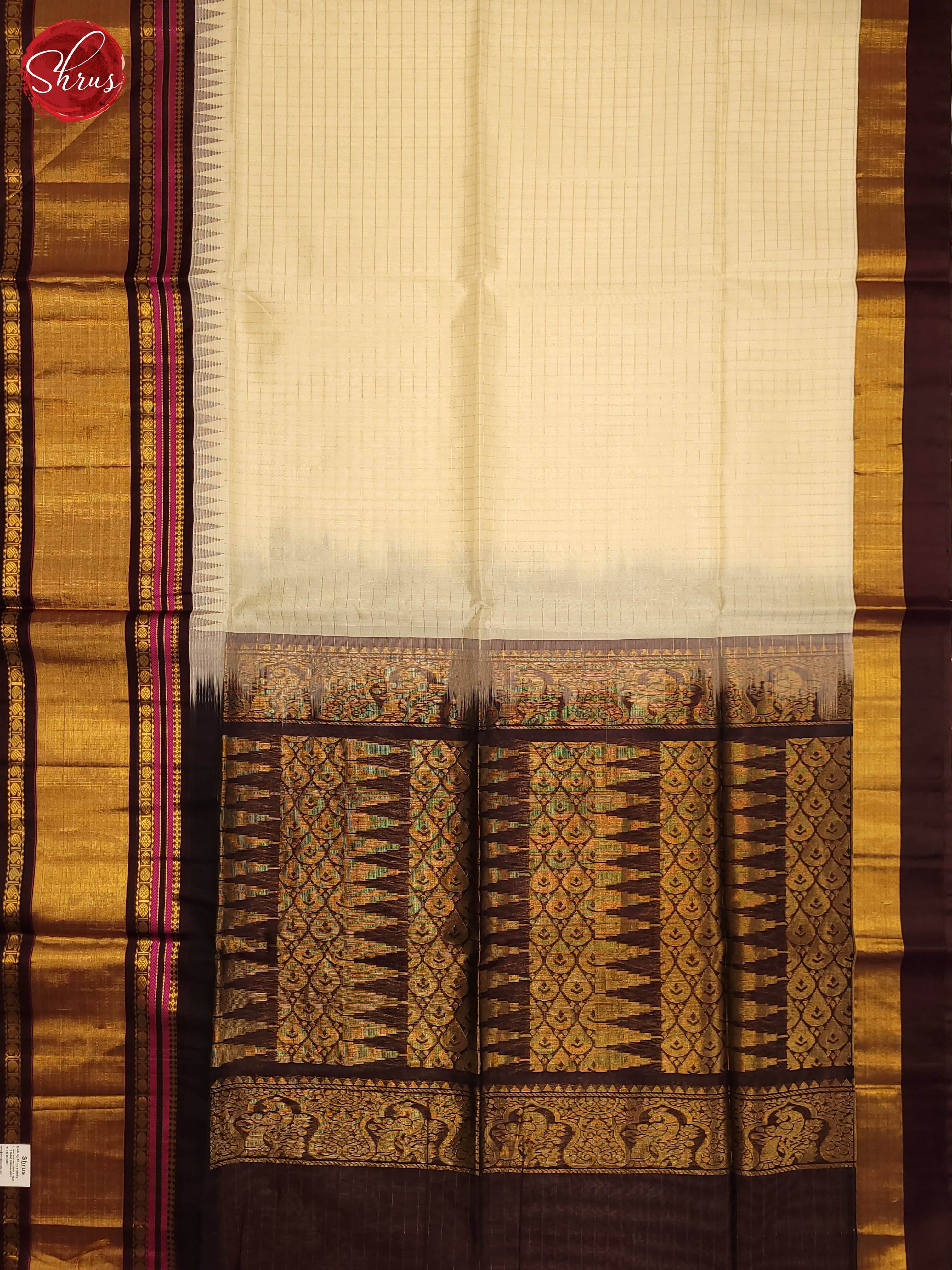 Cream and brown-Silk cotton saree - Shop on ShrusEternity.com