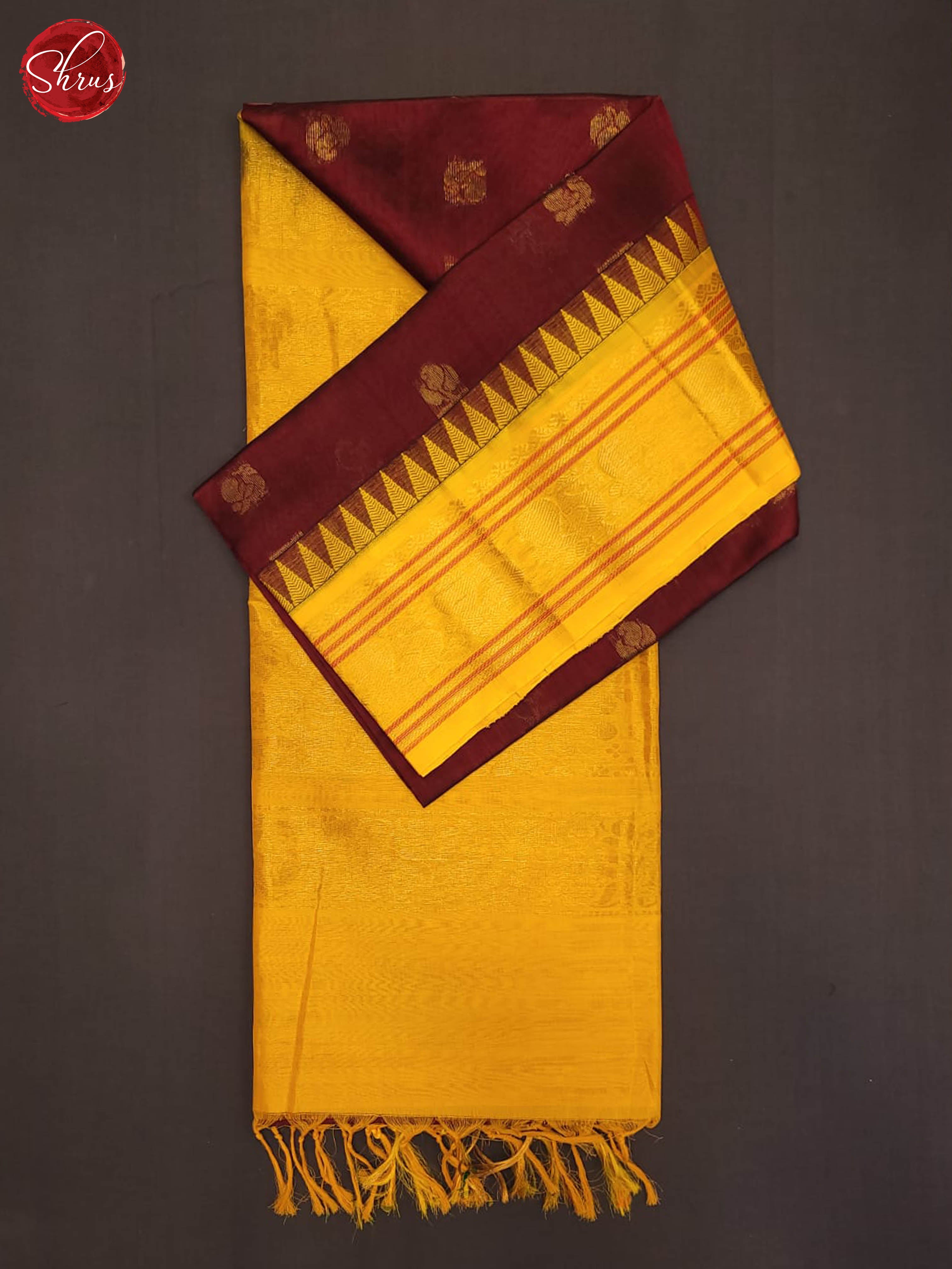 maroon &  yellow-Silk Cotton  Saree - Shop on ShrusEternity.com