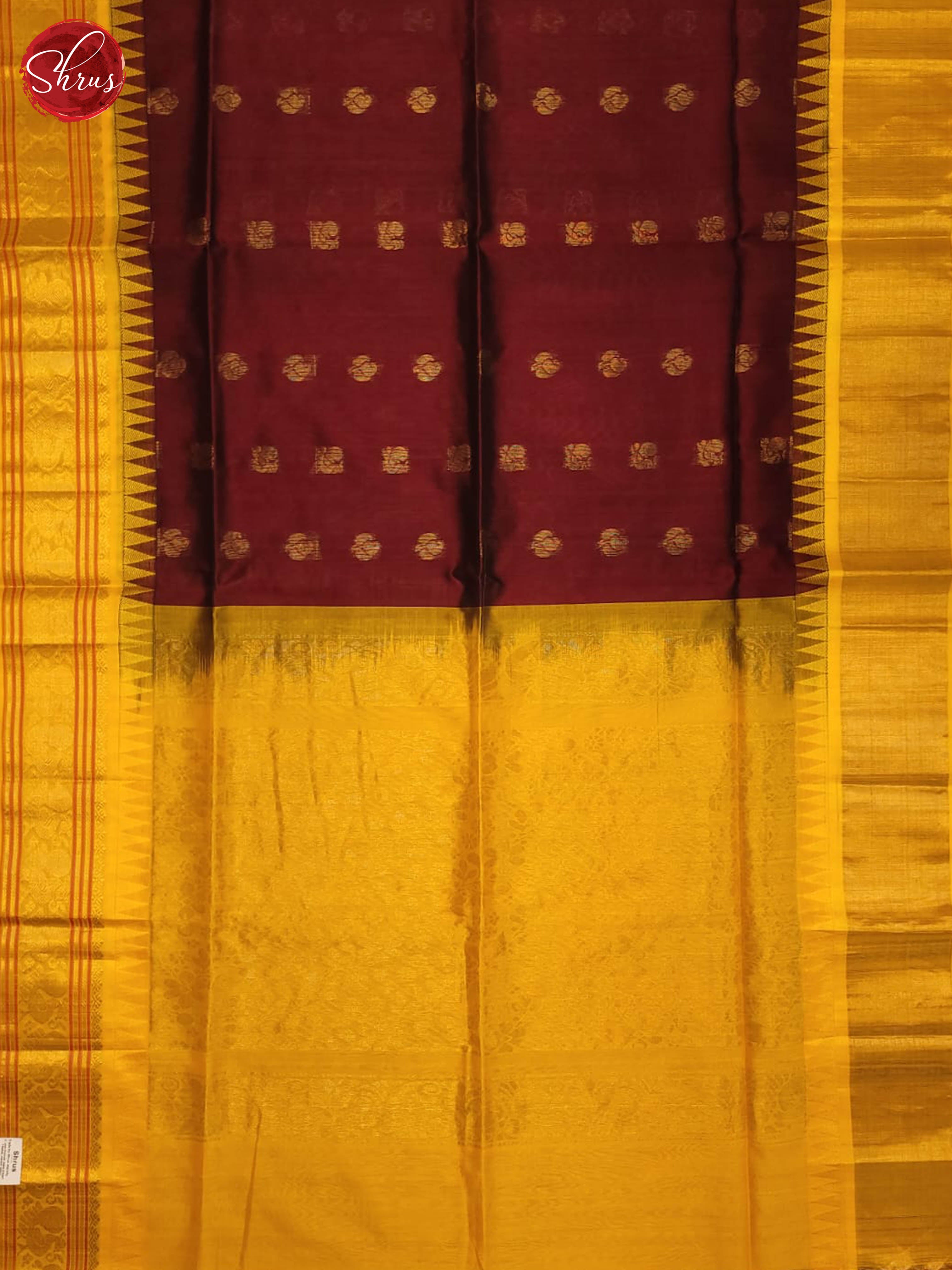 maroon &  yellow-Silk Cotton  Saree - Shop on ShrusEternity.com