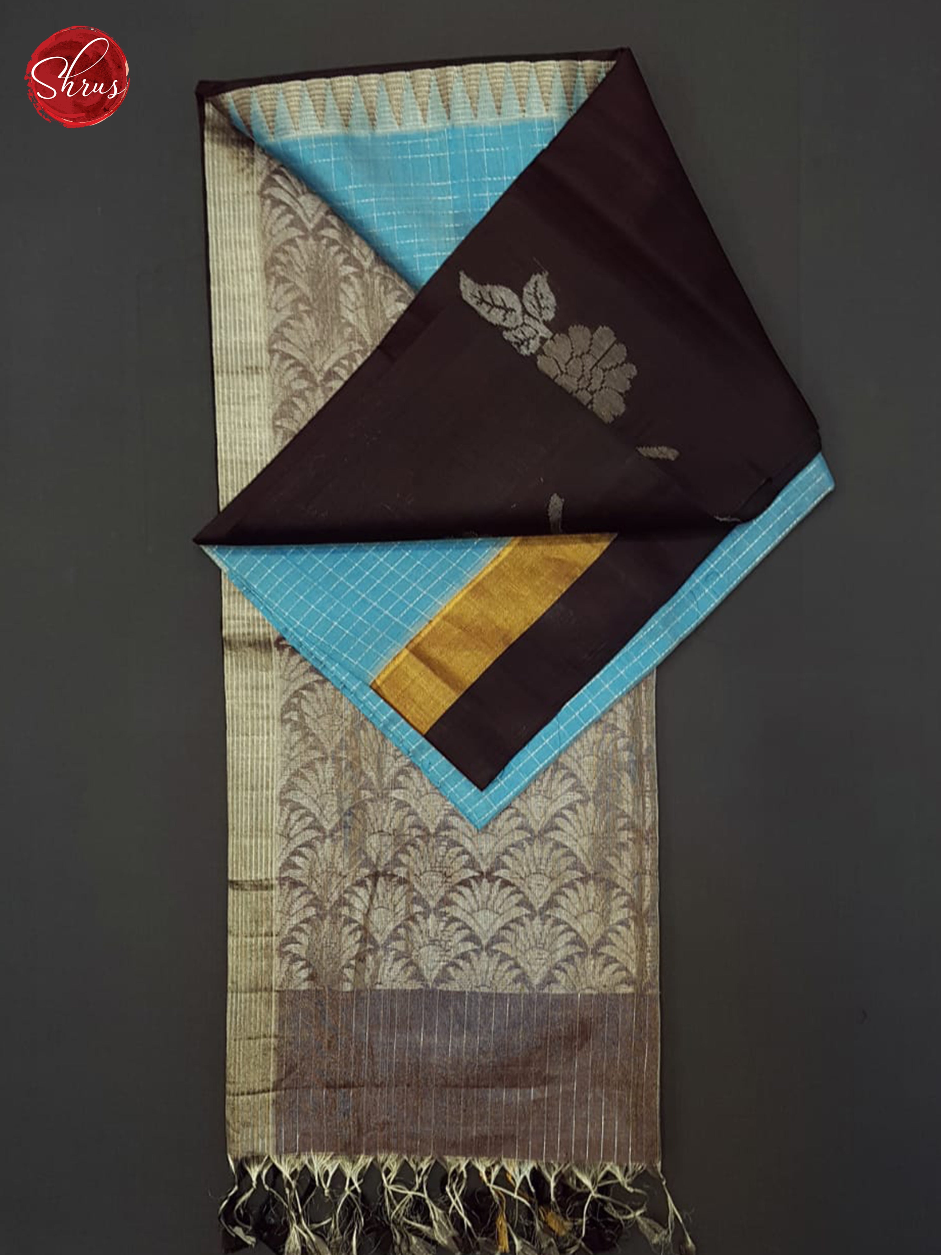 Blue And Brown-Silk Cotton Saree - Shop on ShrusEternity.com