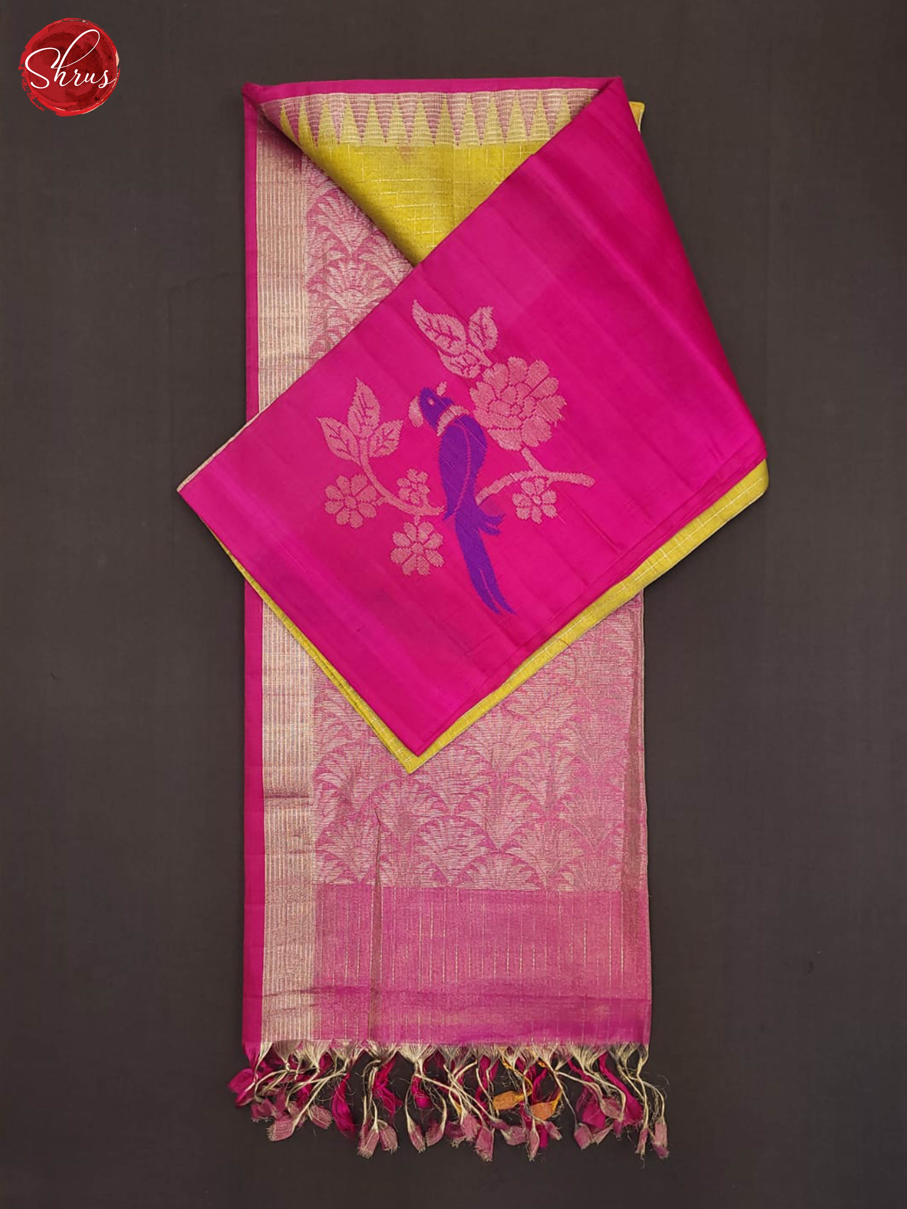 Green and pink-Silk Cotton Saree - Shop on ShrusEternity.com