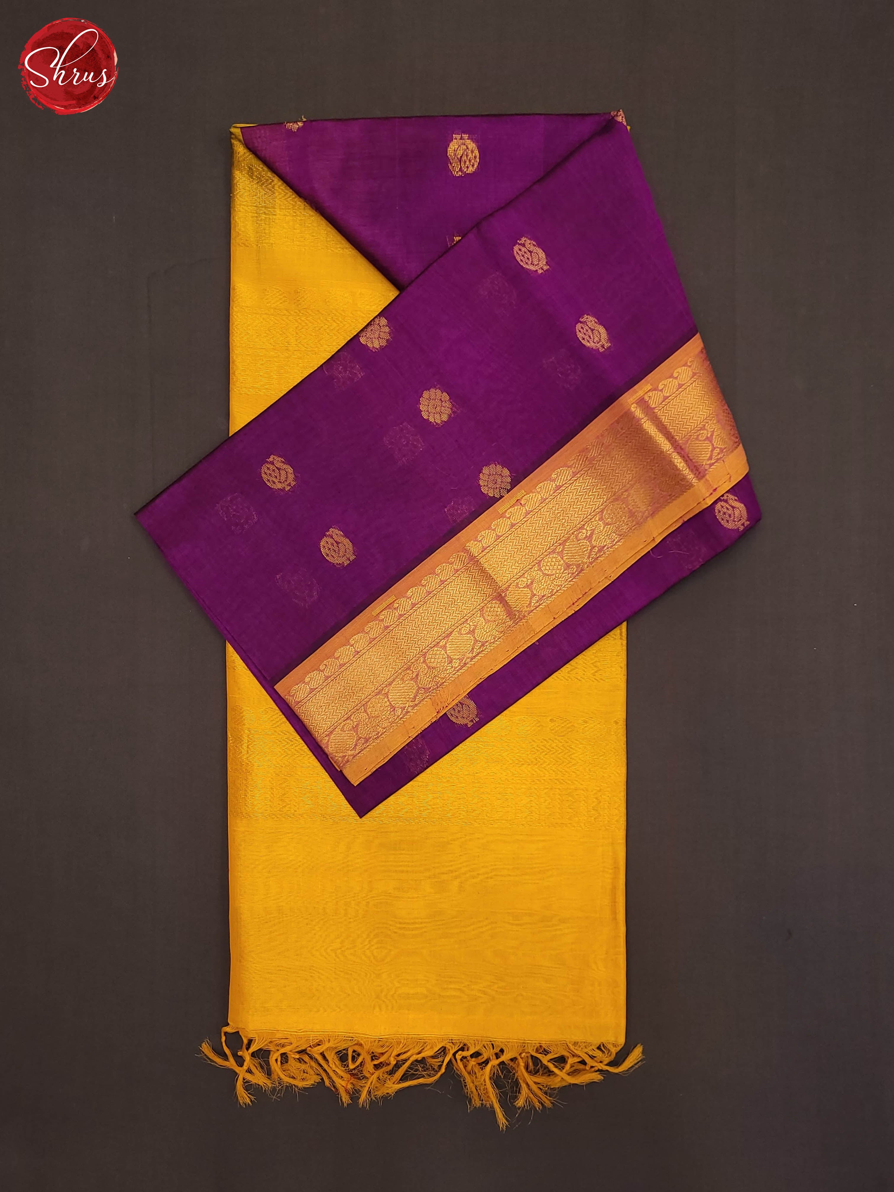 Wine and yellow-Silk Cotton Saree - Shop on ShrusEternity.com