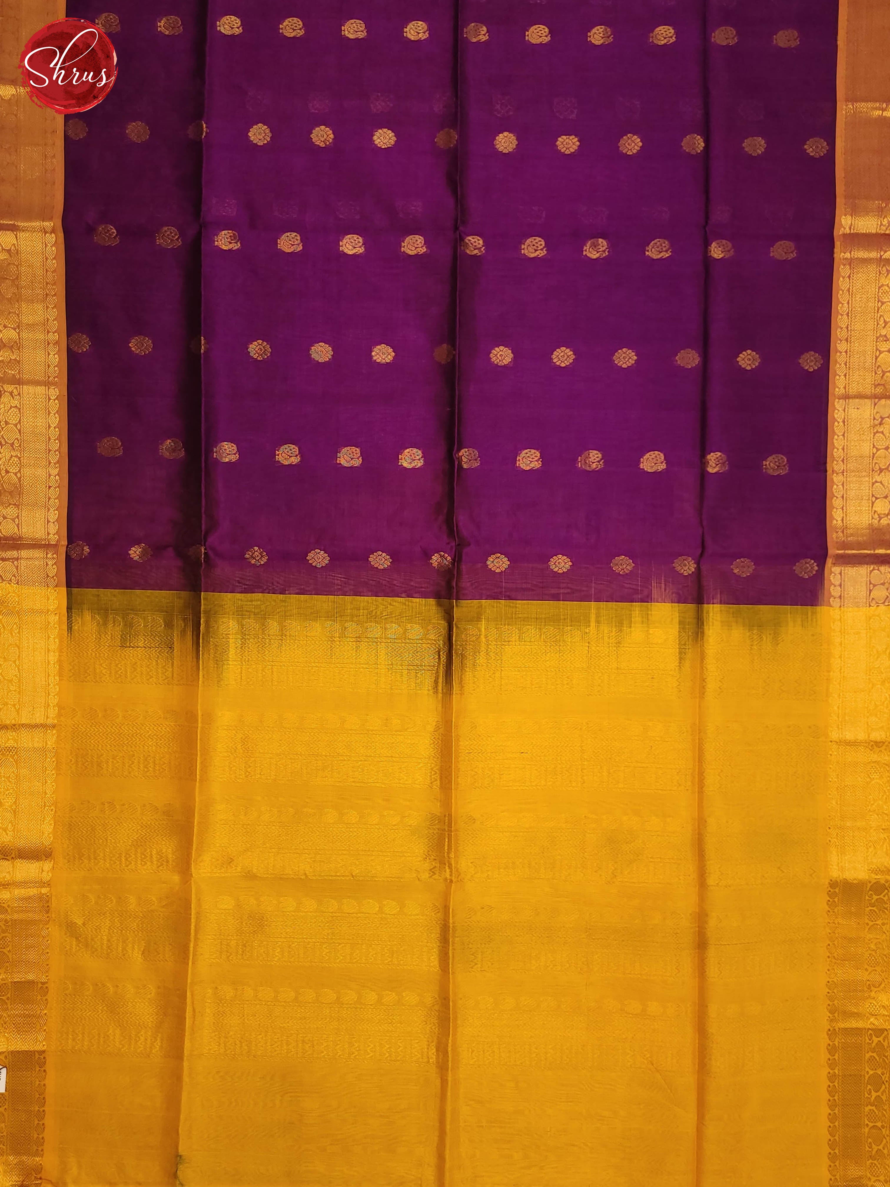 Wine and yellow-Silk Cotton Saree - Shop on ShrusEternity.com