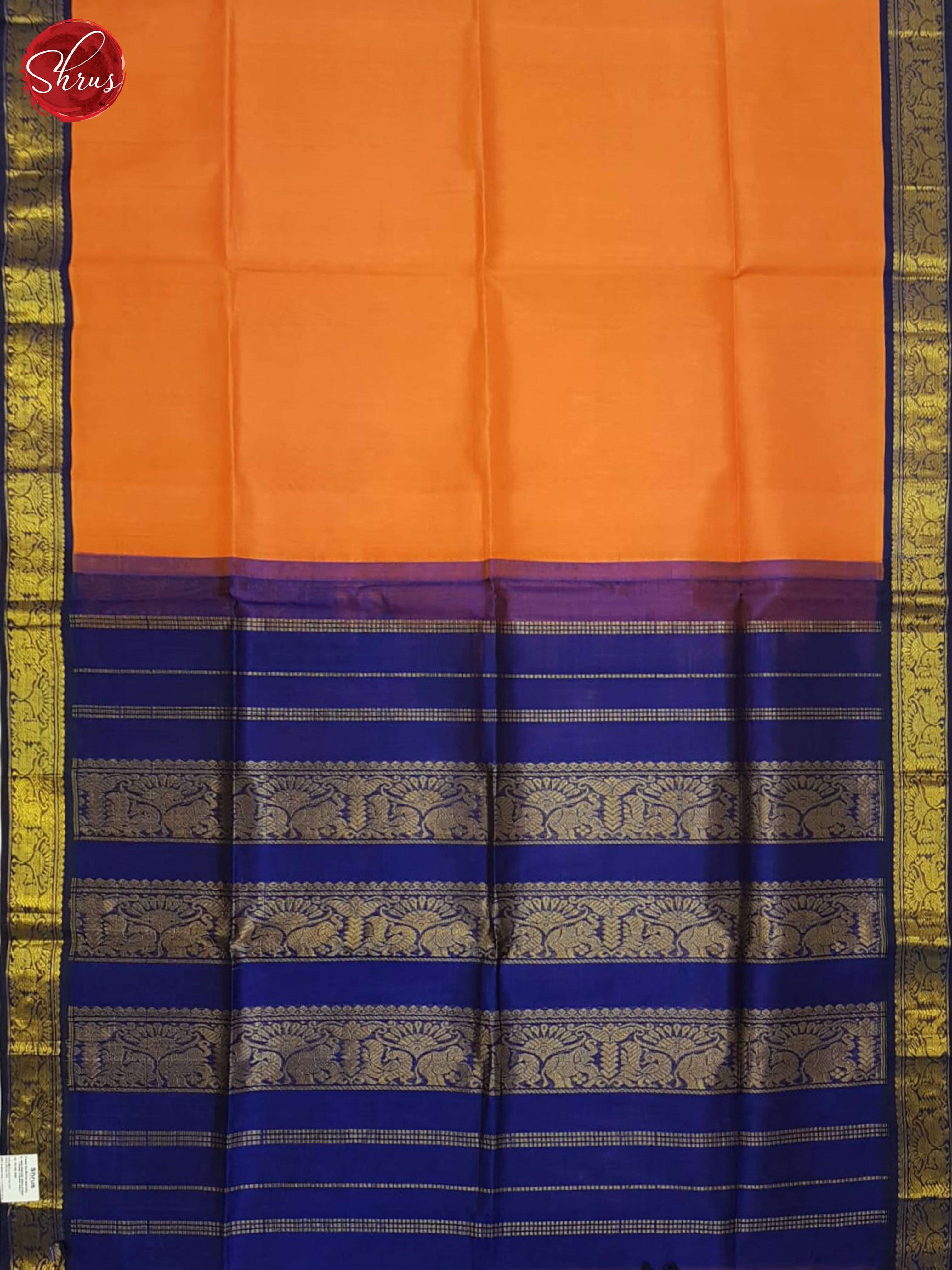 Orange & Blue - Silk Cotton Saree - Shop on ShrusEternity.com