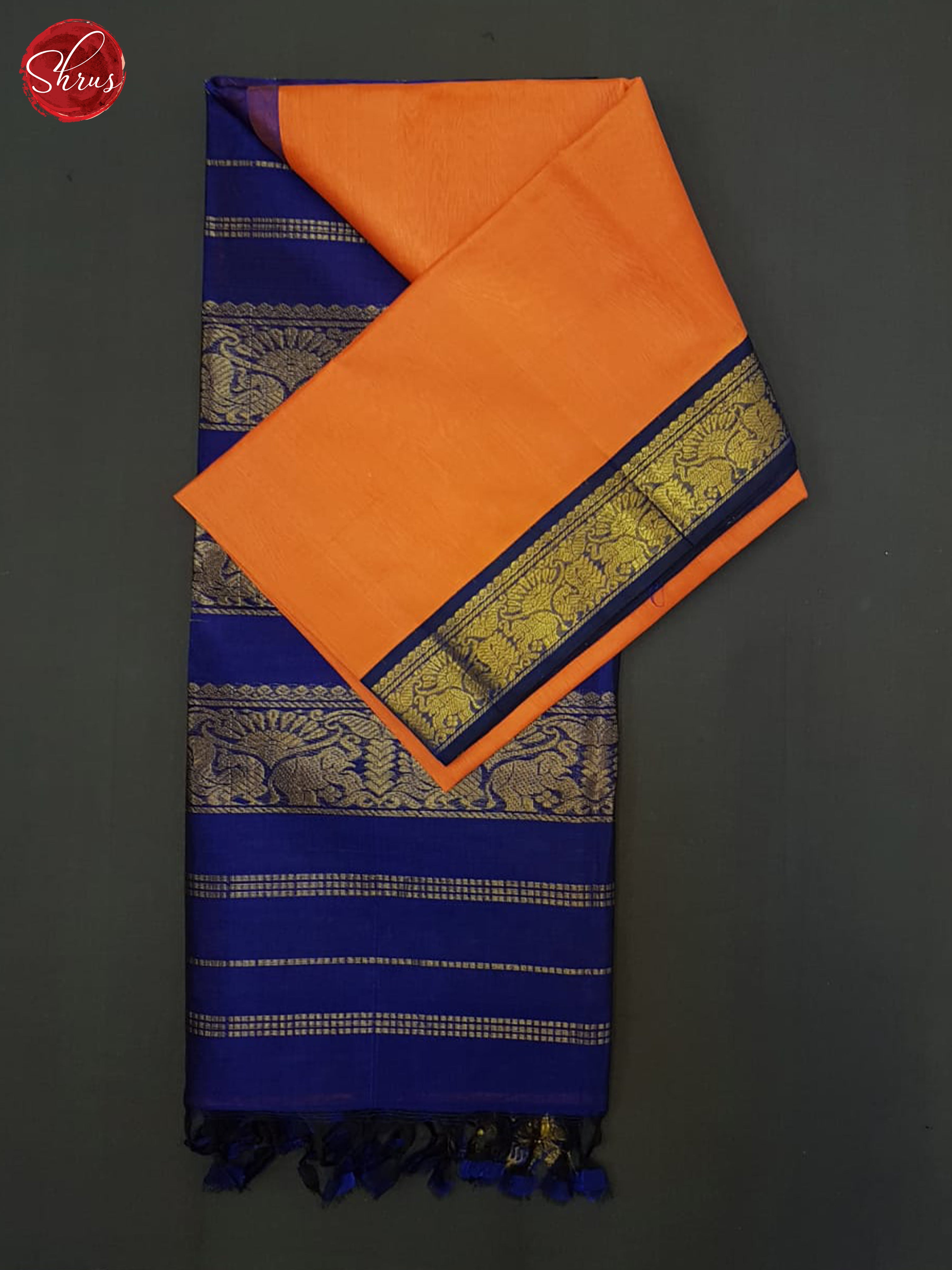 Orange & Blue - Silk Cotton Saree - Shop on ShrusEternity.com