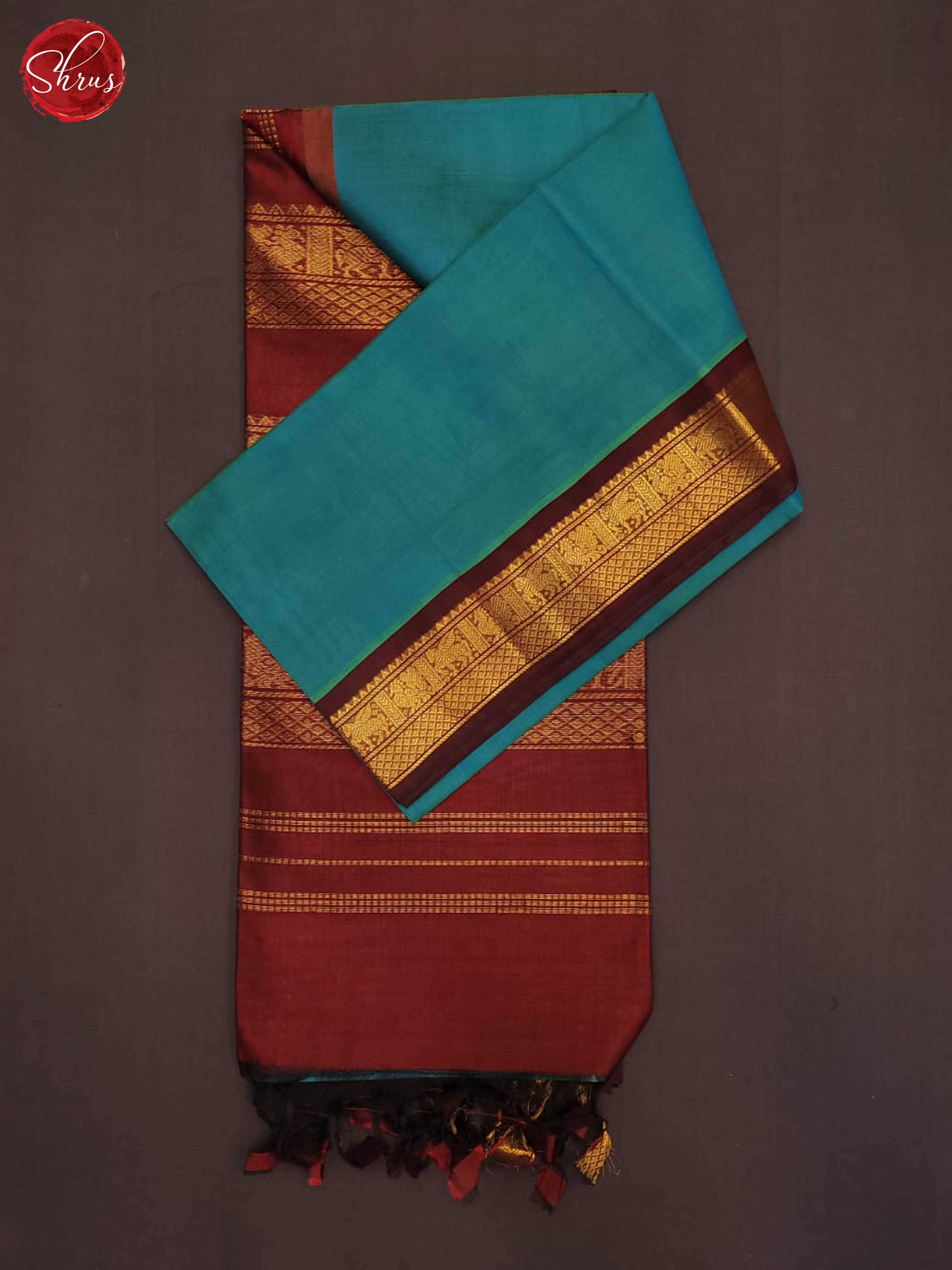 Blue and brown-Silk Cotton Saree - Shop on ShrusEternity.com