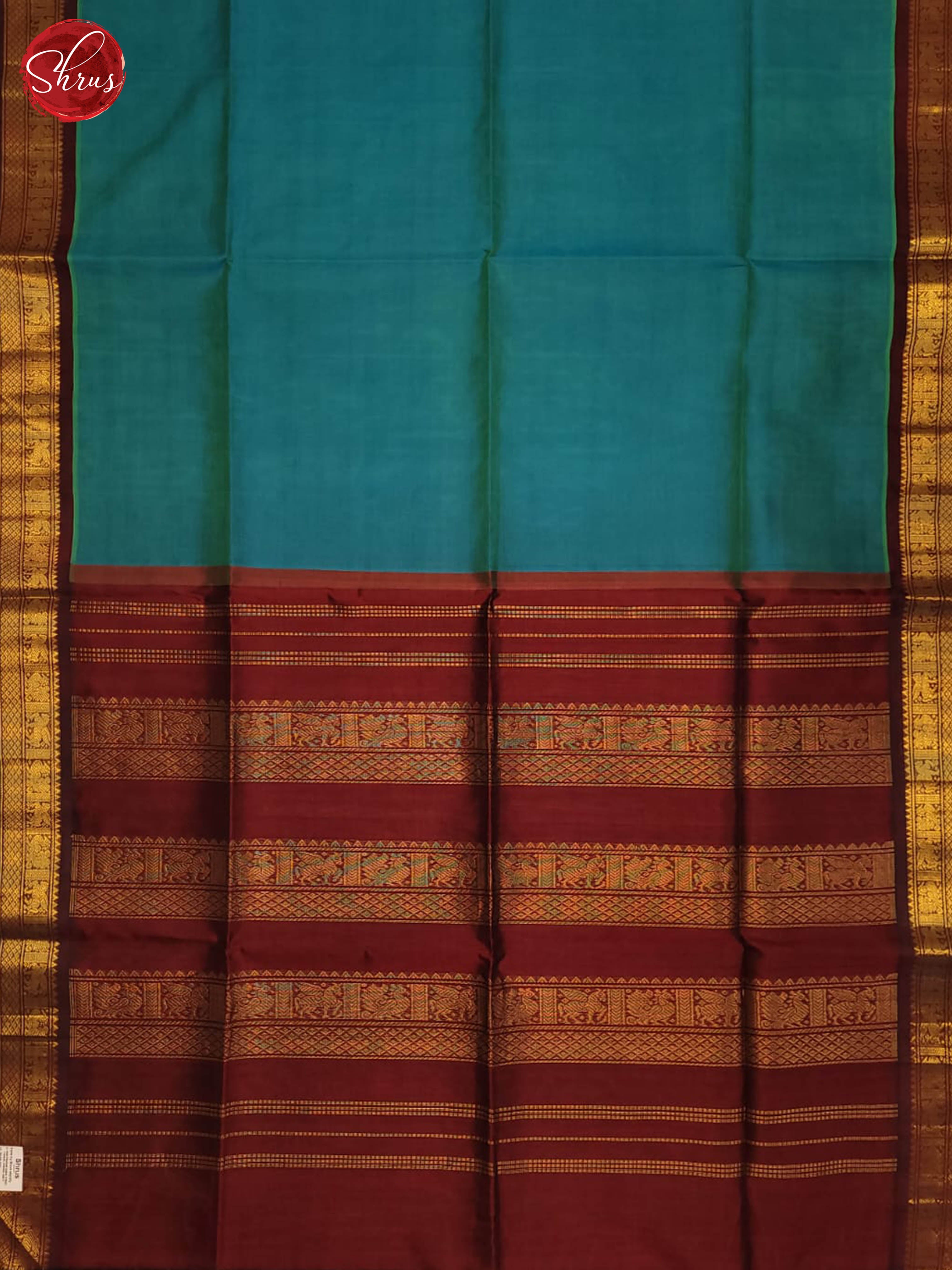 Blue and brown-Silk Cotton Saree - Shop on ShrusEternity.com