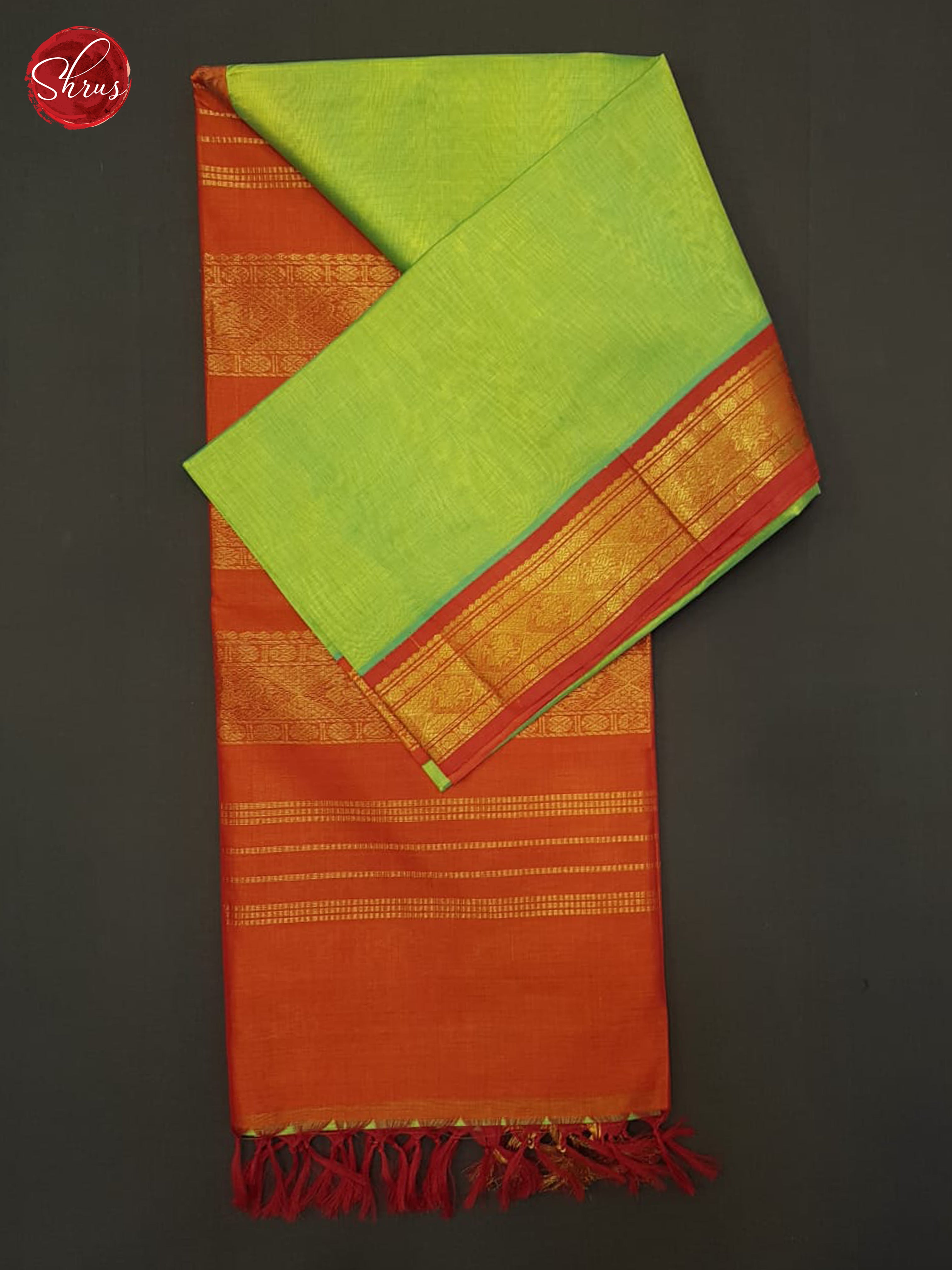 Green And orange-Silk Cotton Saree - Shop on ShrusEternity.com