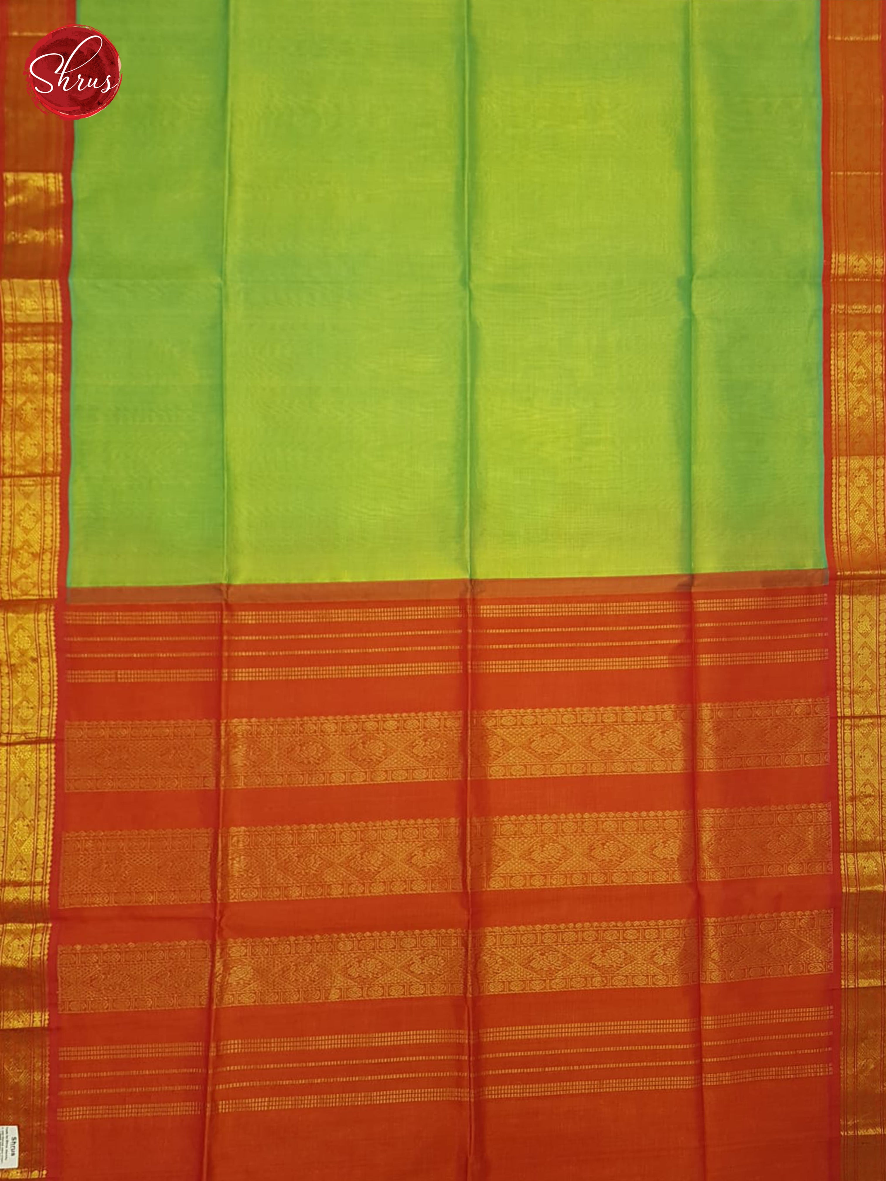 Green And orange-Silk Cotton Saree - Shop on ShrusEternity.com