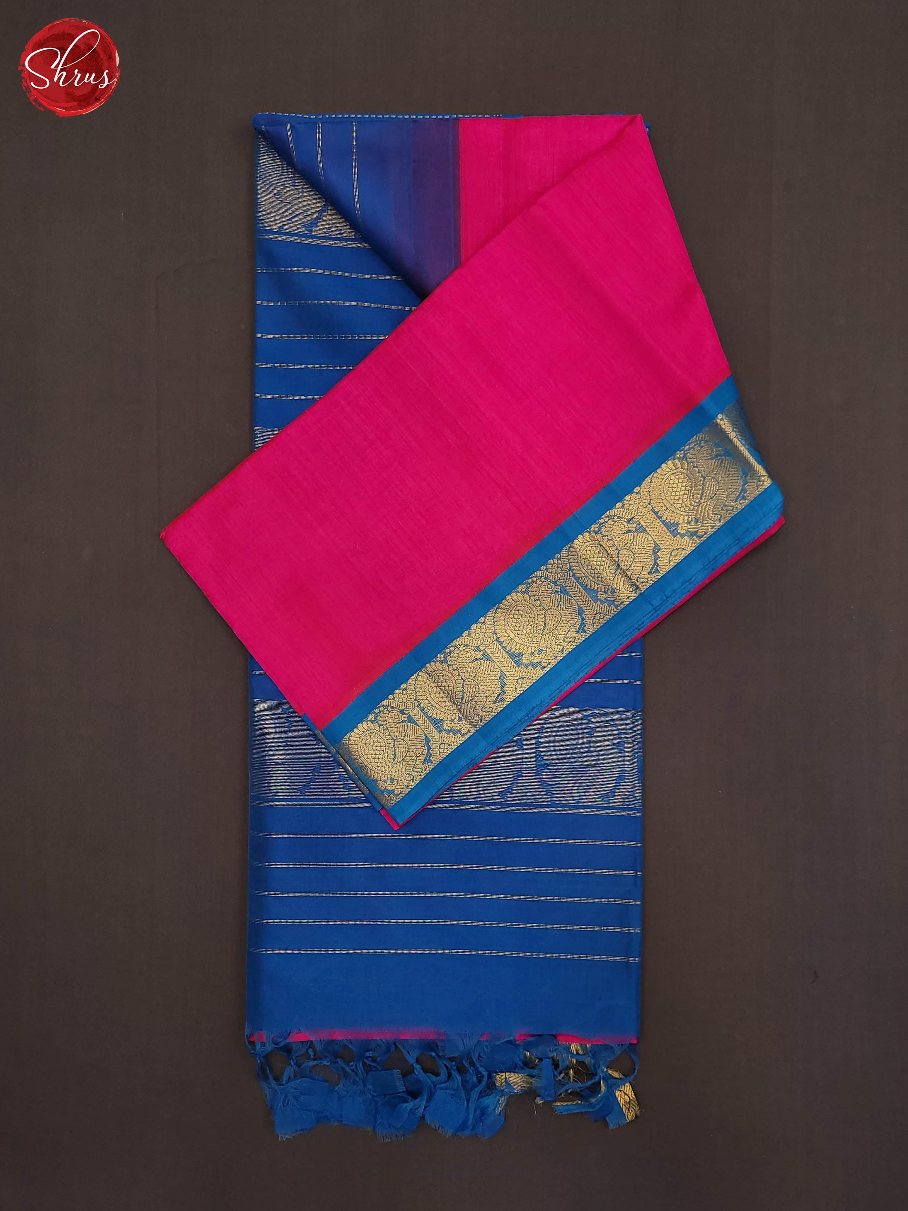 pink and Blue-Silk cotton saree - Shop on ShrusEternity.com
