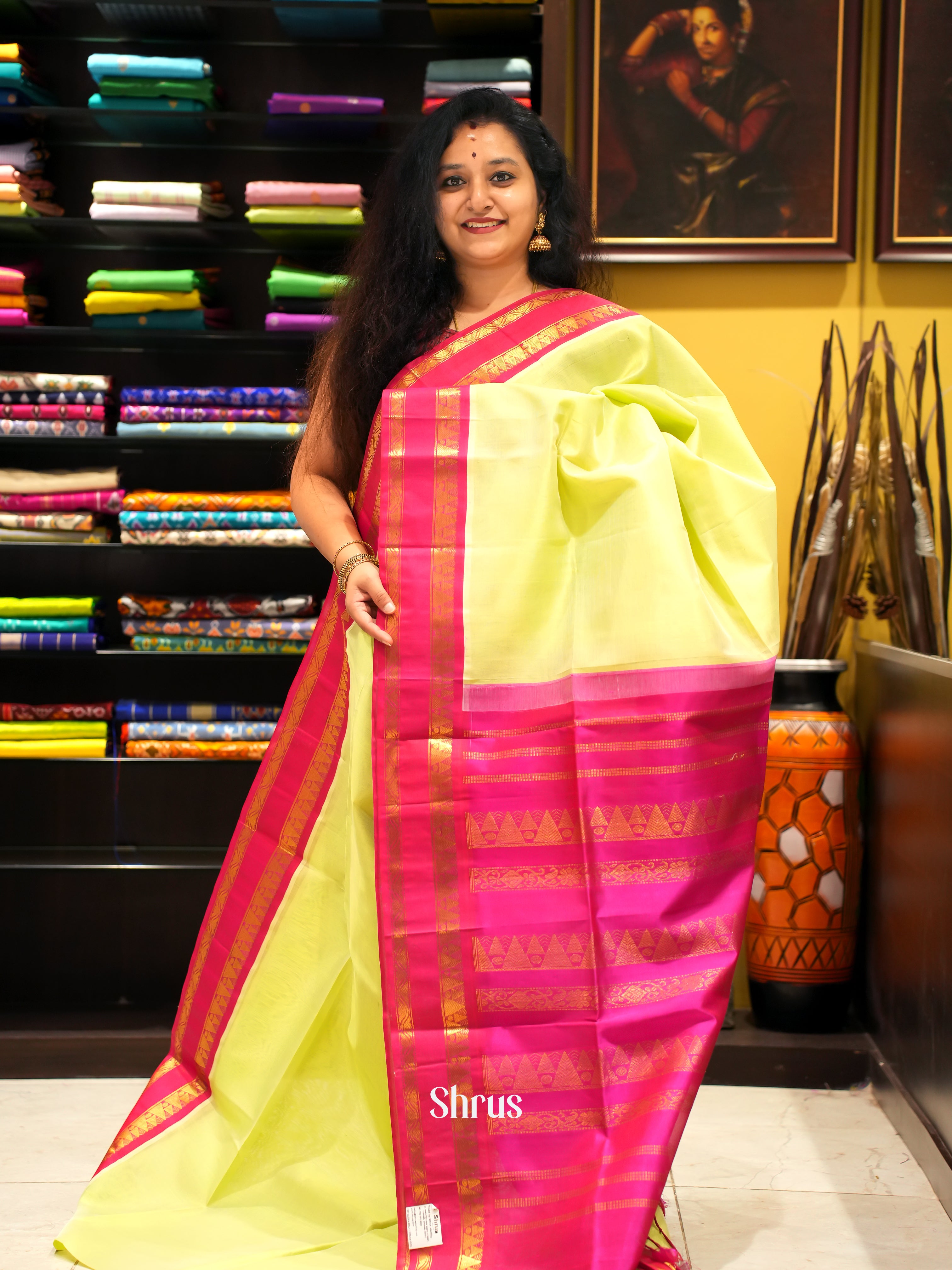 Pista Green & Pink- Silk Cotton Saree