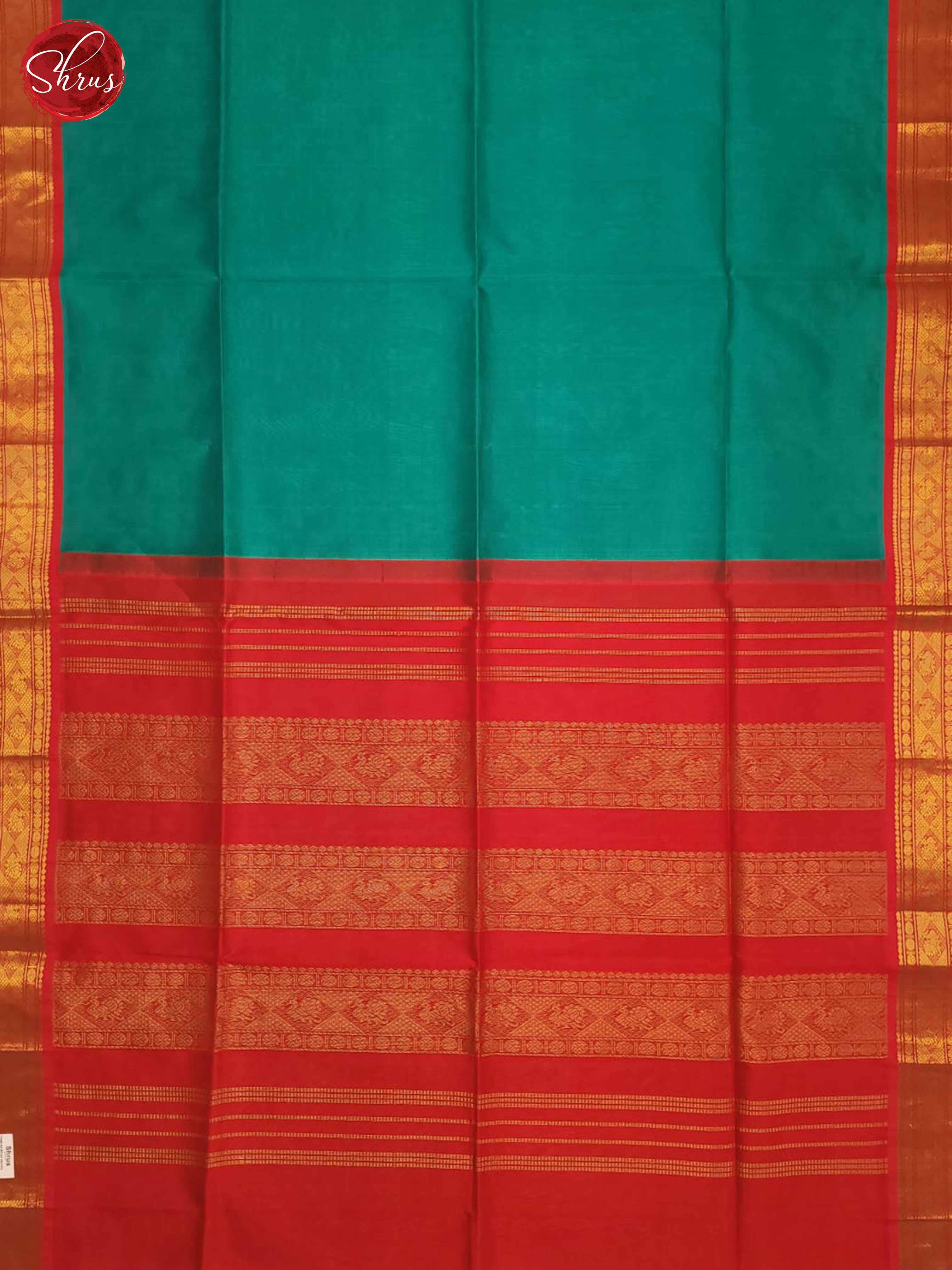 Blue and Red- Silk Cotton Saree - Shop on ShrusEternity.com