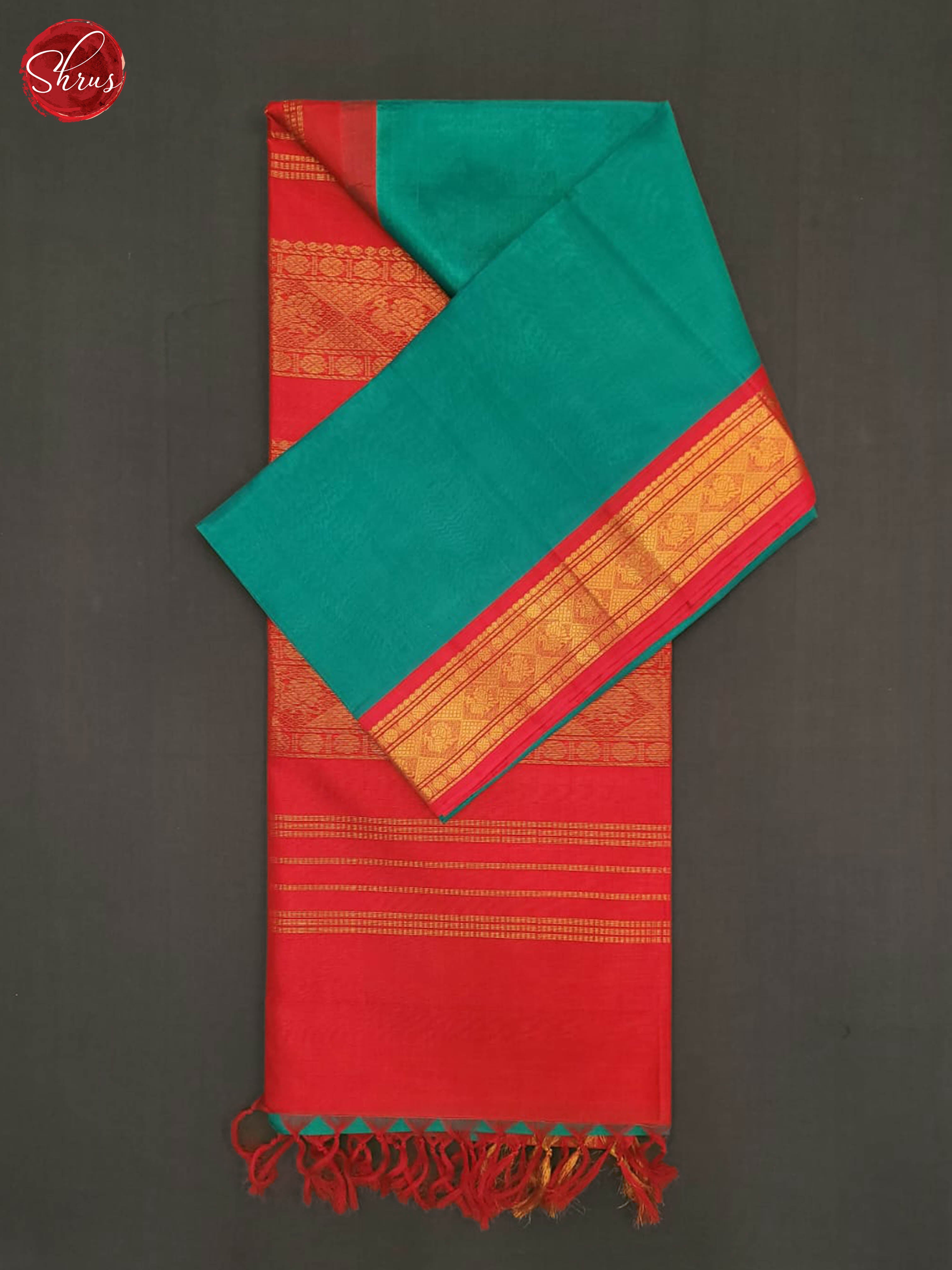 Blue and Red- Silk Cotton Saree - Shop on ShrusEternity.com