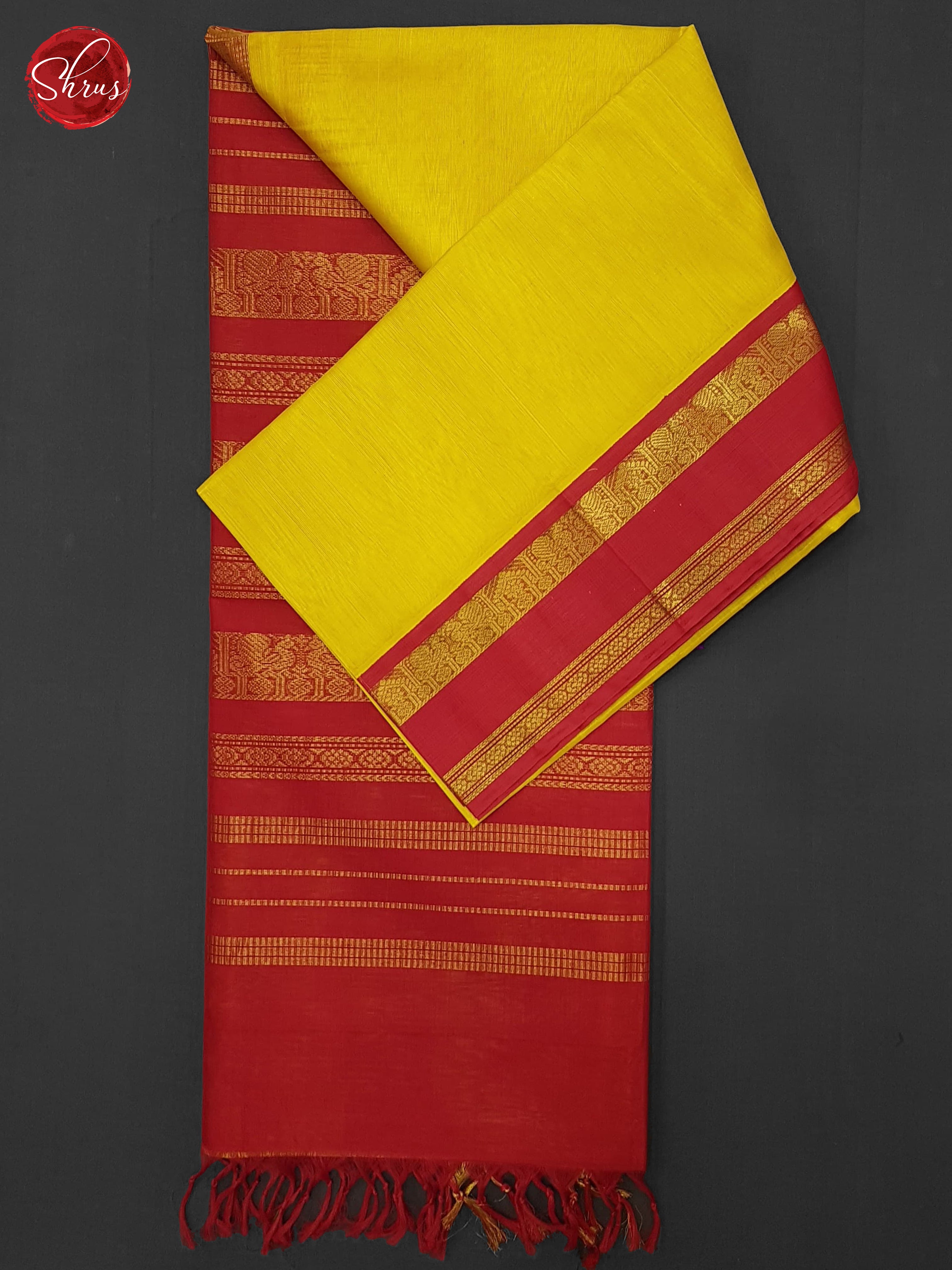 Lime Yellow And Red-Silk Cotton Saree - Shop on ShrusEternity.com