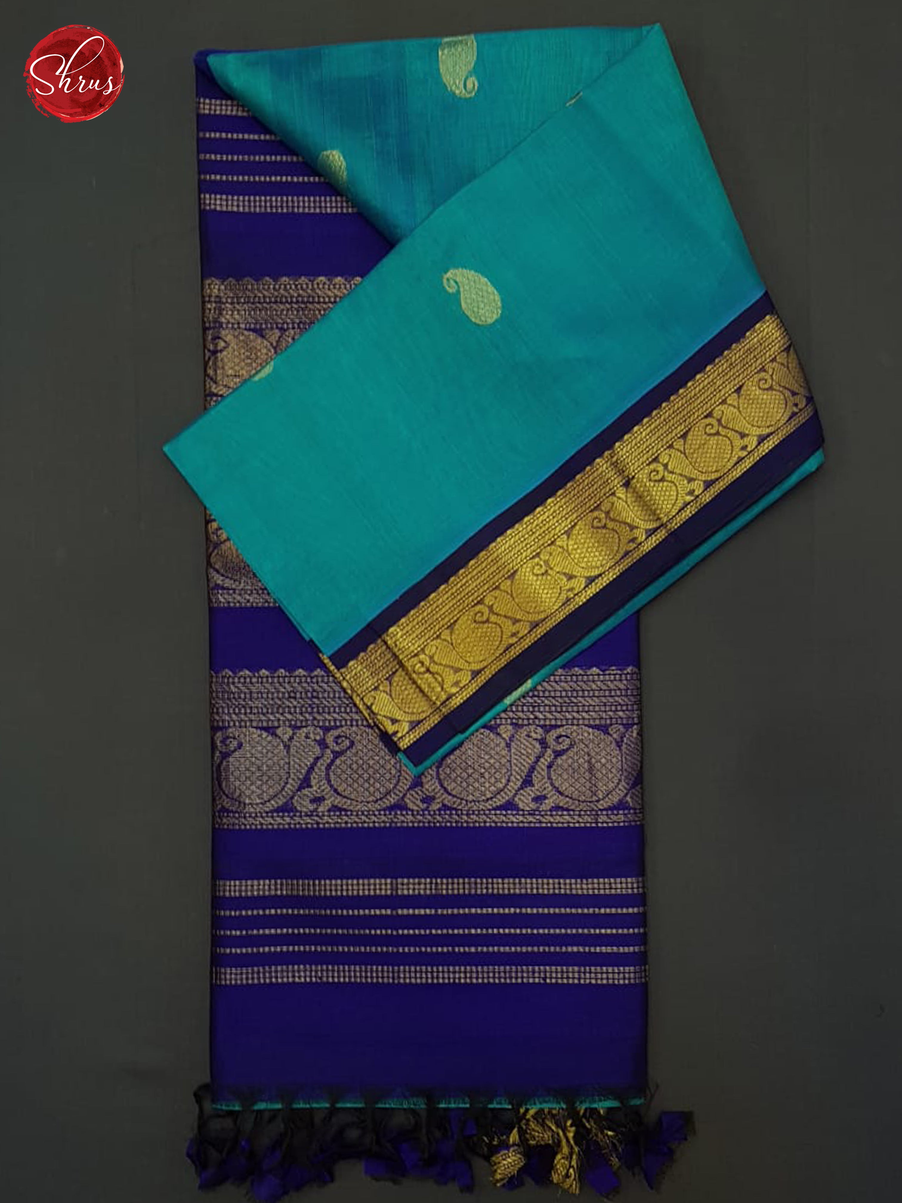 Blue & Navy Blue - Silk Cotton Saree - Shop on ShrusEternity.com