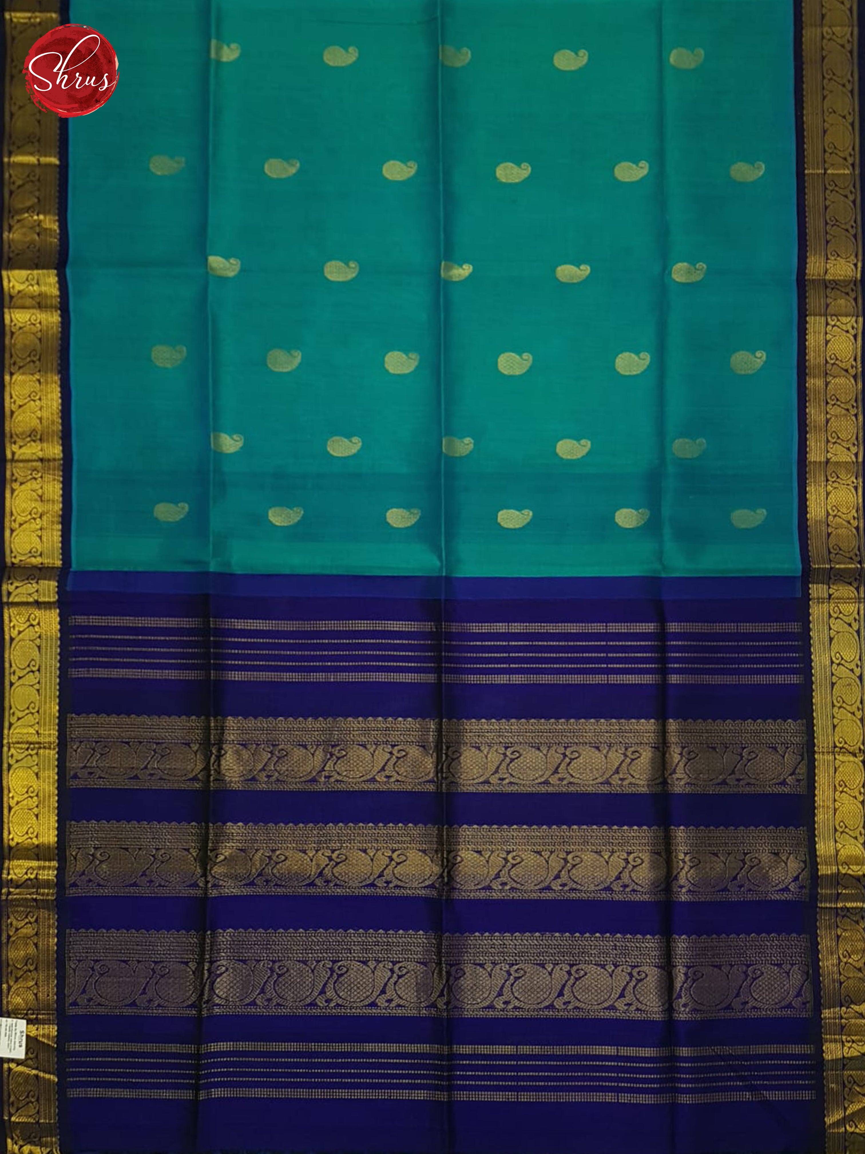 Blue & Navy Blue - Silk Cotton Saree - Shop on ShrusEternity.com