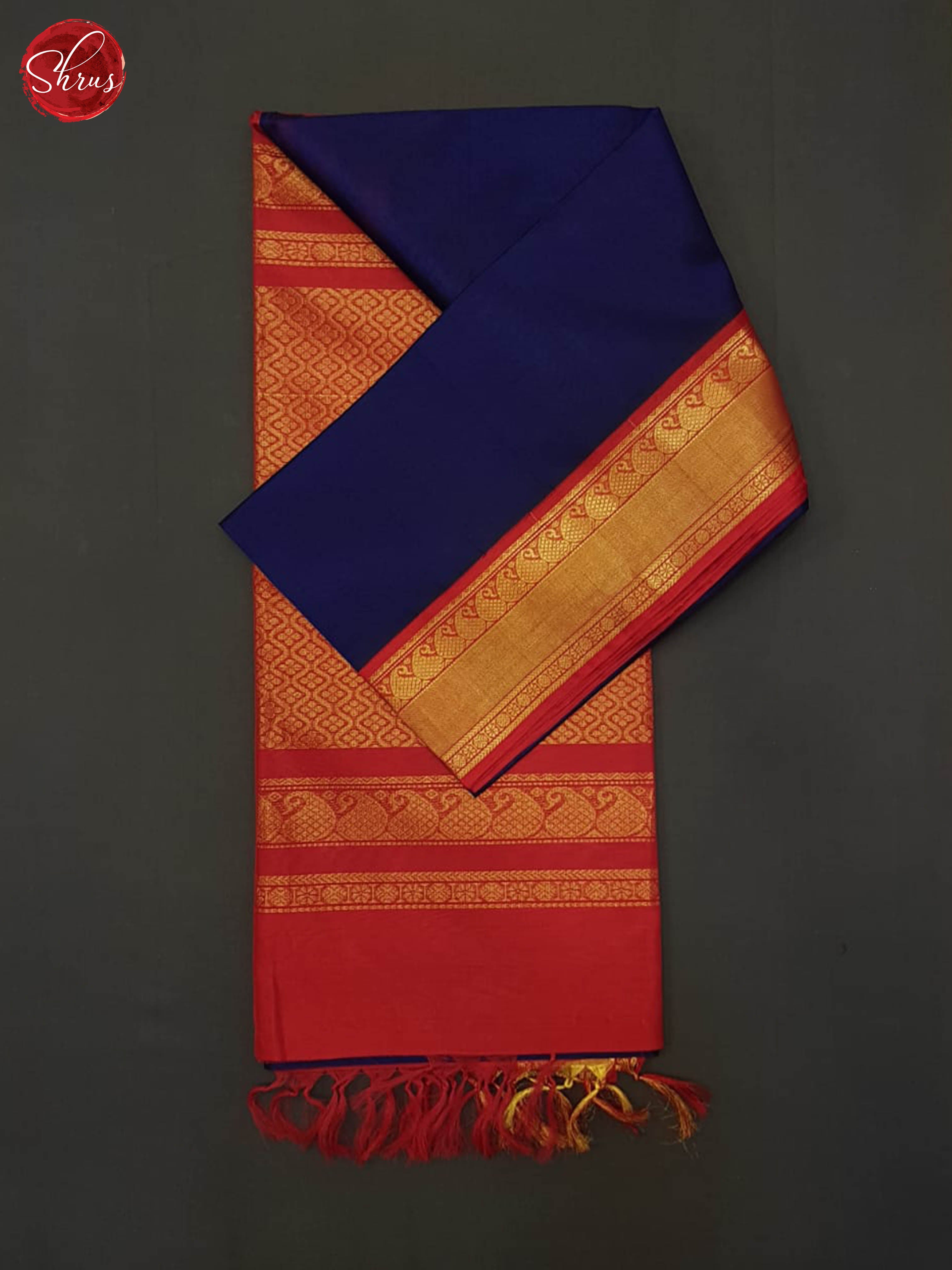 Blue And Red-Silk Cotton Saree - Shop on ShrusEternity.com