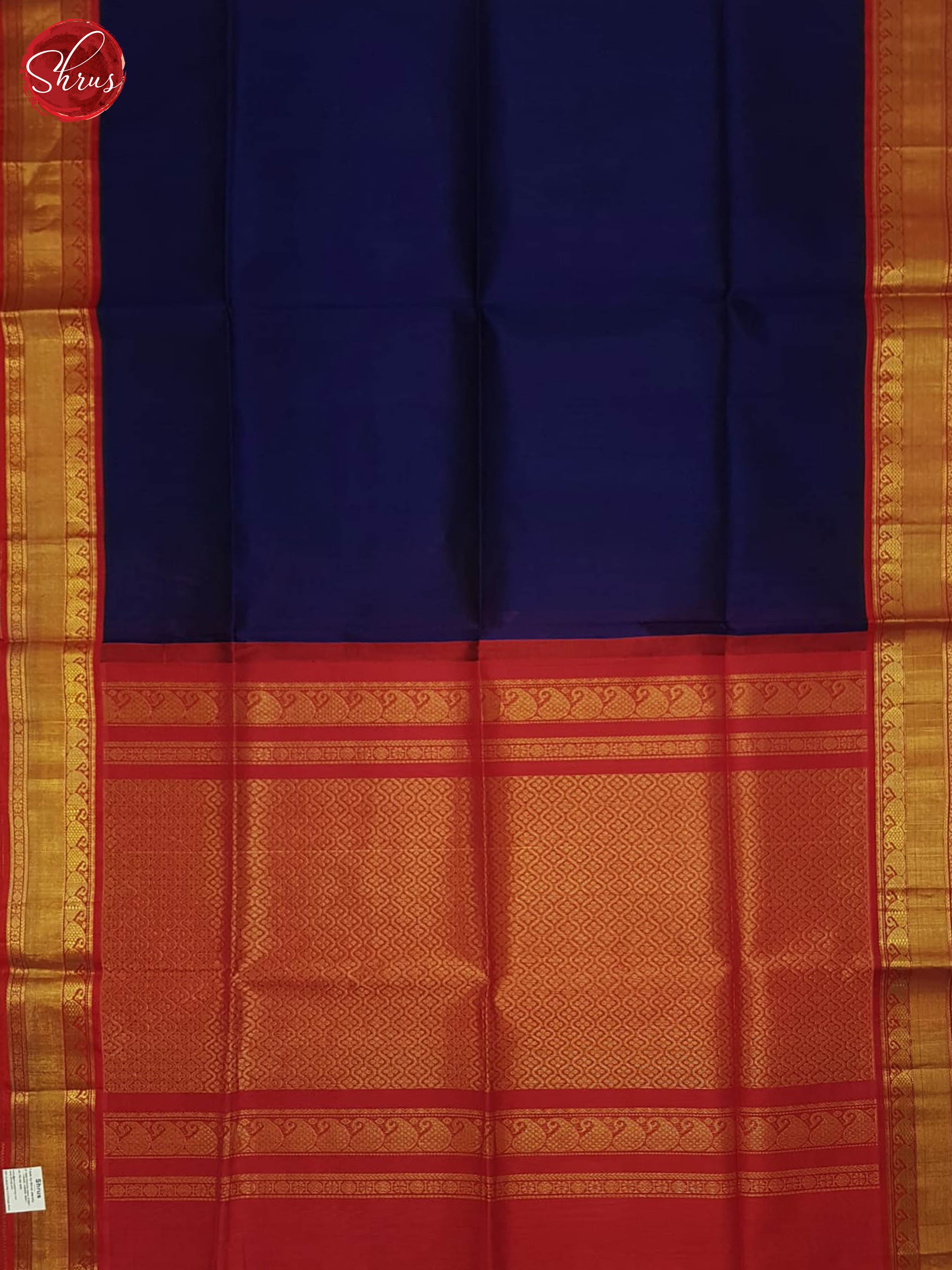 Blue And Red-Silk Cotton Saree - Shop on ShrusEternity.com