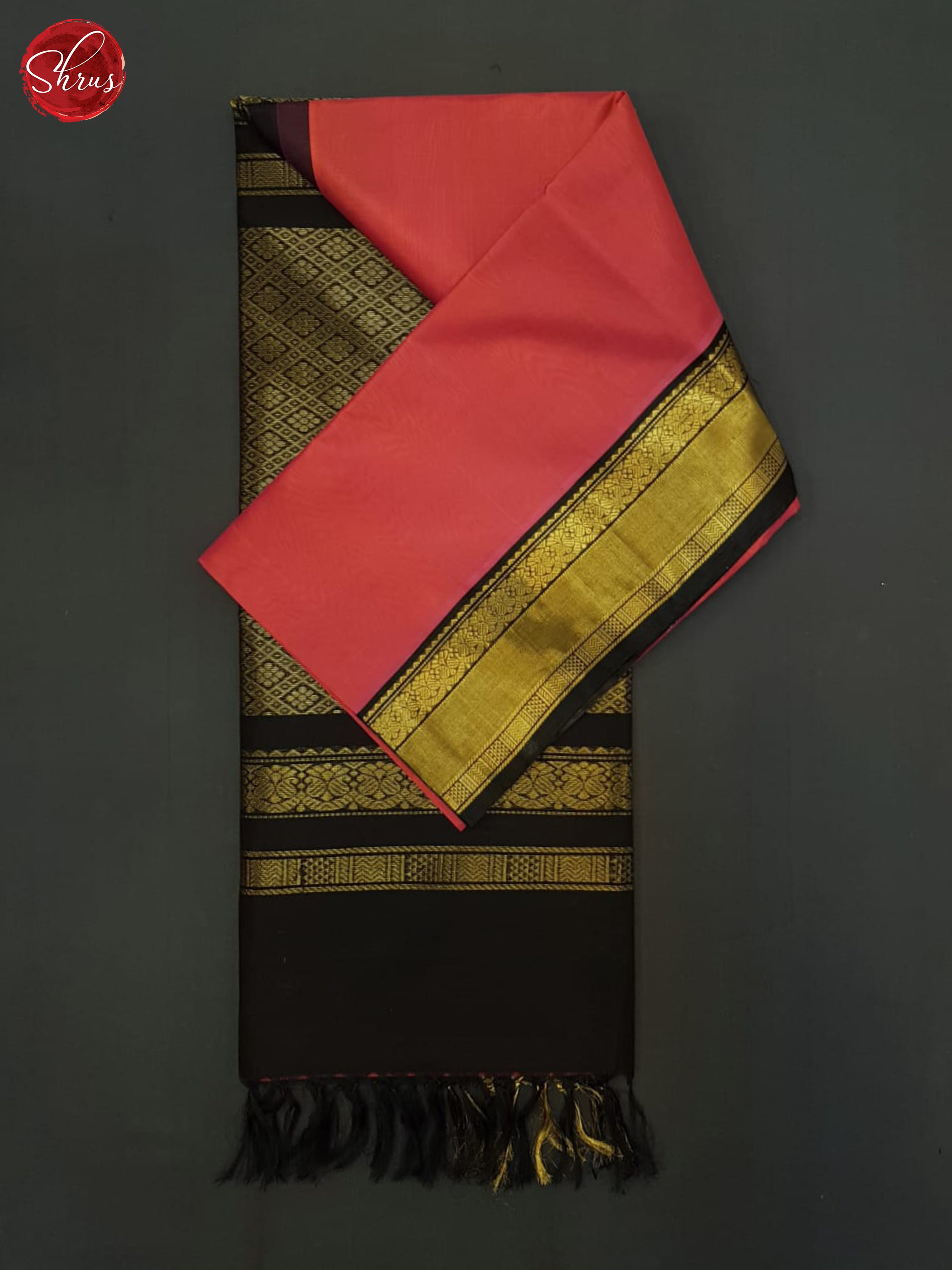 Reddish PInk & Black- Silk Cotton Saree - Shop on ShrusEternity.com