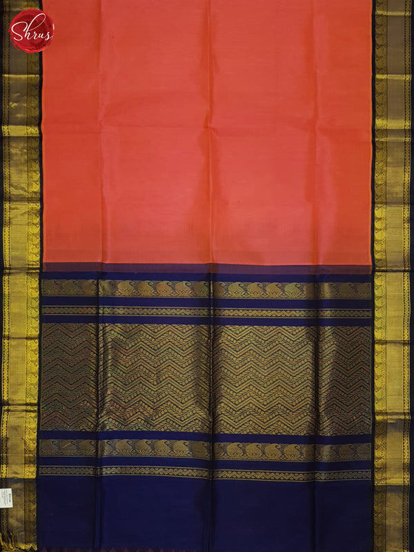 Orangish Pink & Blue  - Silk Cotton Saree - Shop on ShrusEternity.com
