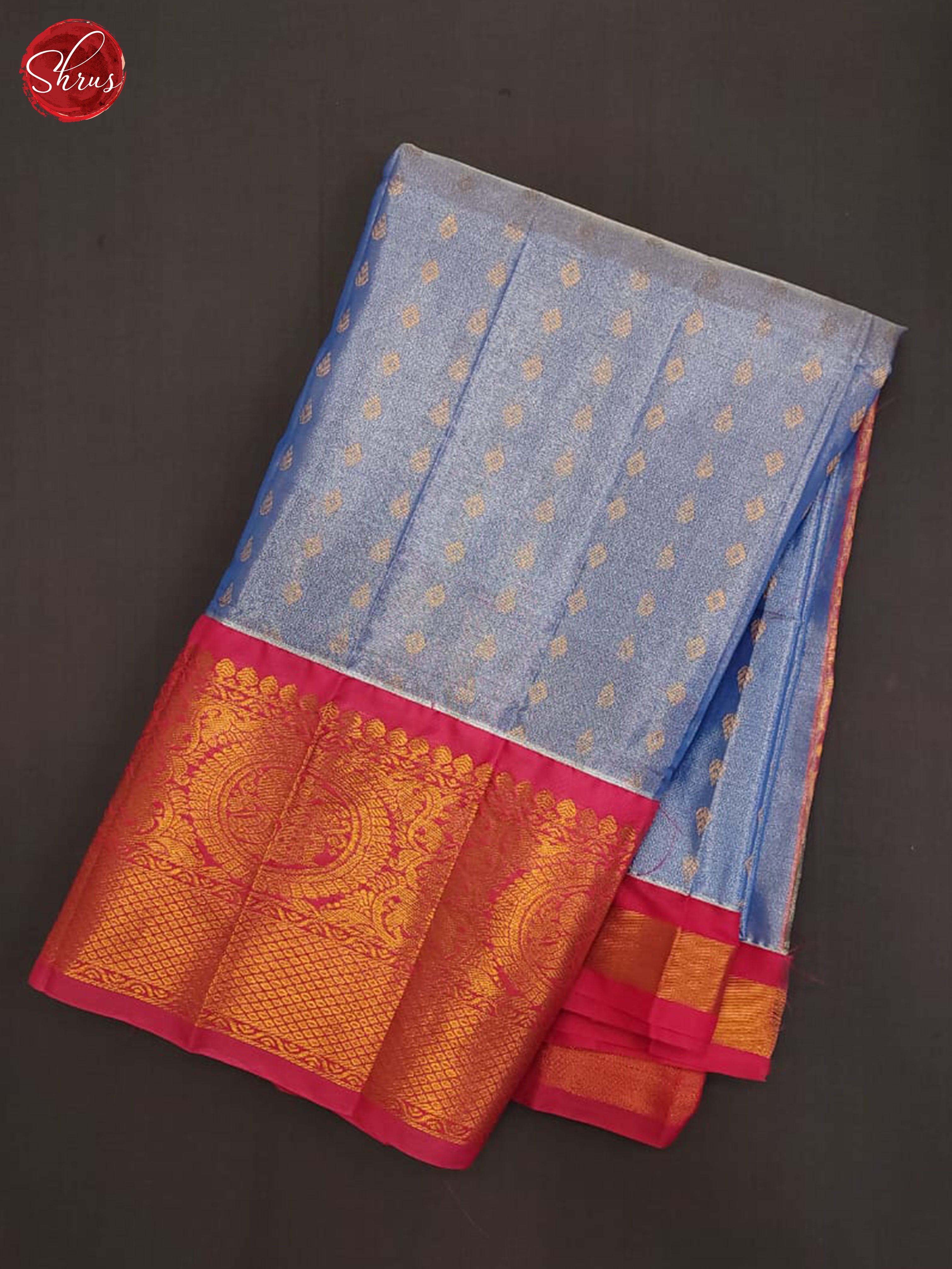 Blue & Red - Semi Tissue Saree - Shop on ShrusEternity.com