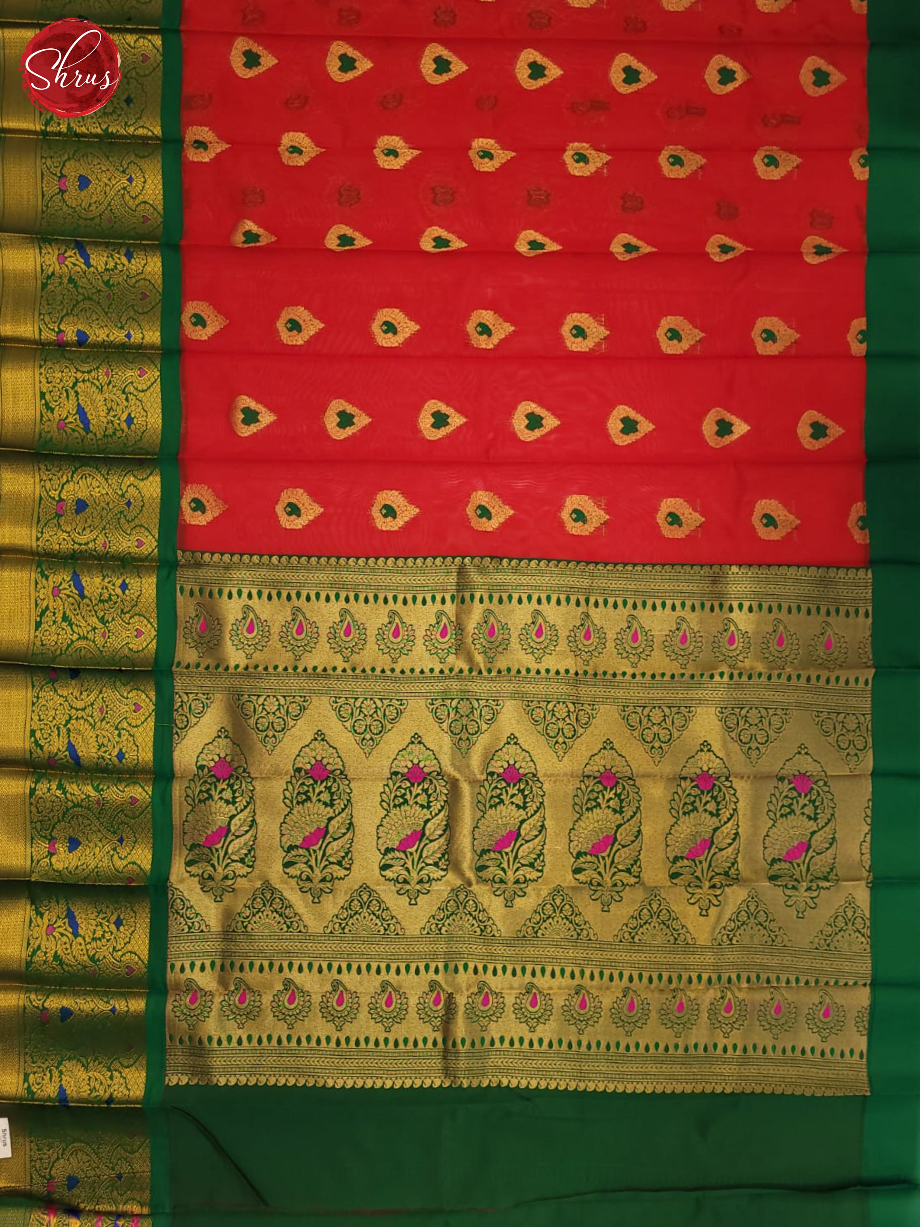 Red & Green - Semi Kuppadam Saree - Shop on ShrusEternity.com