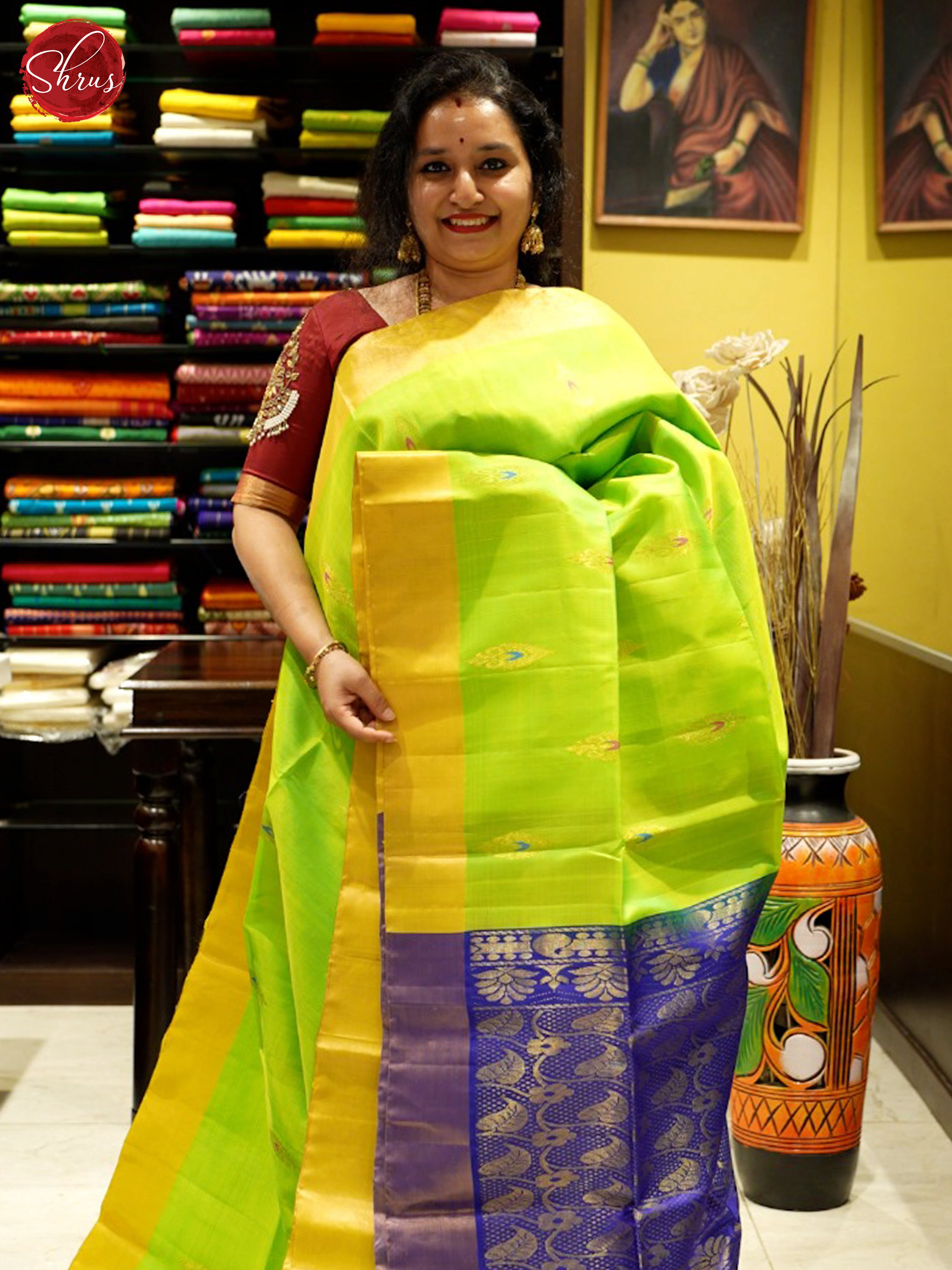 Green & Blue - Softsilk-halfpure Saree - Shop on ShrusEternity.com