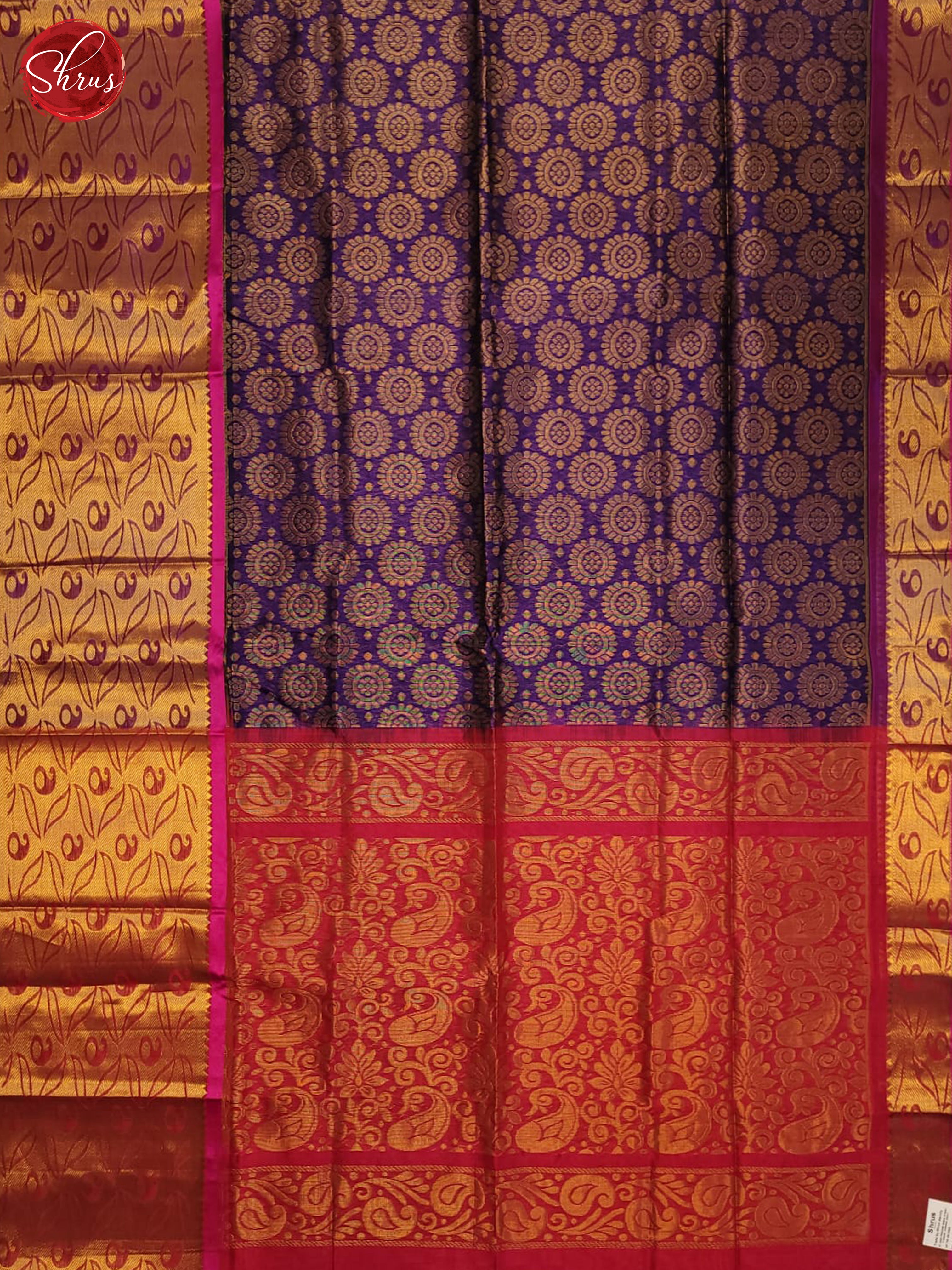 Blue & Pink - Silk Cotton Saree - Shop on ShrusEternity.com