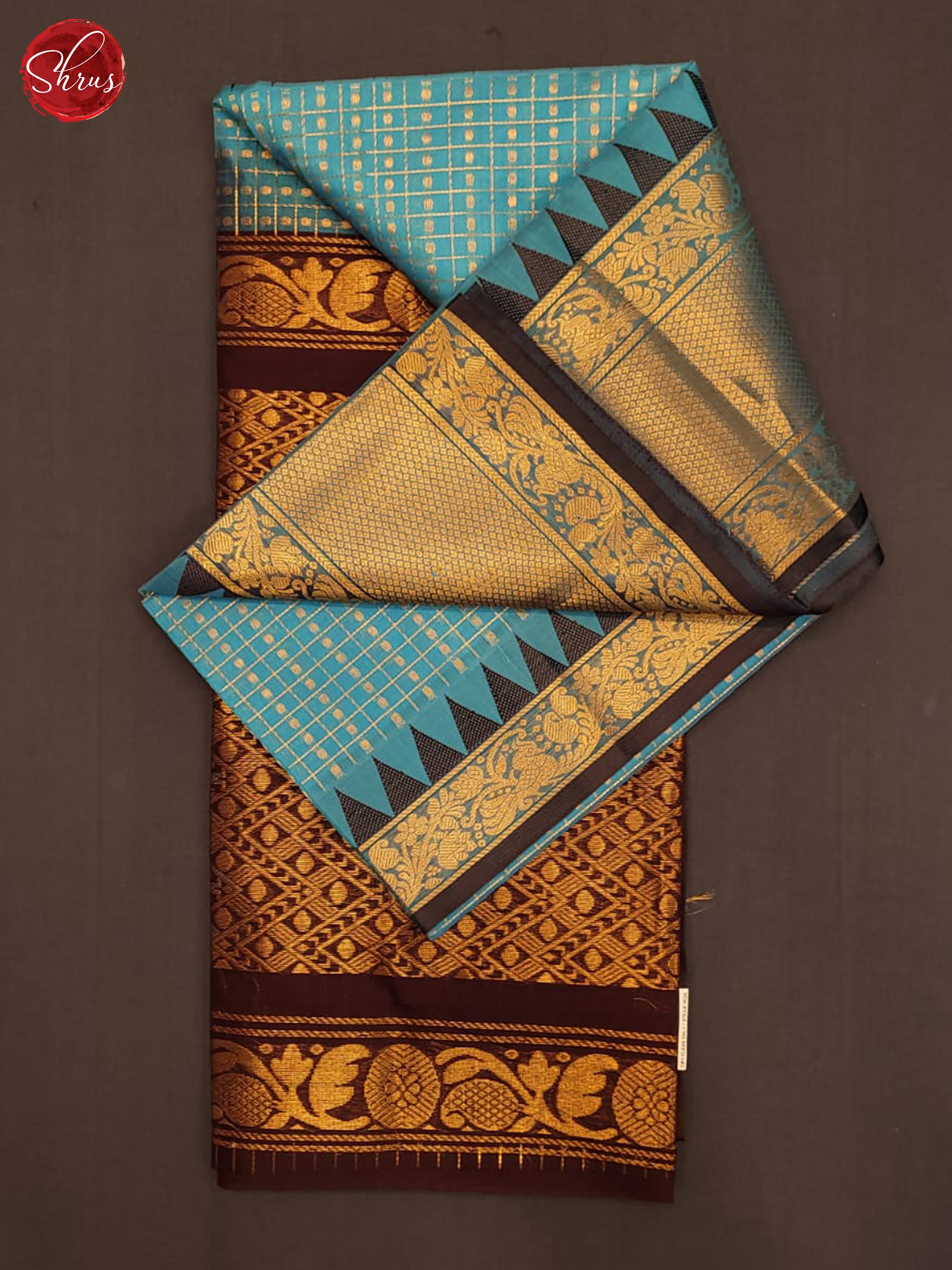 Blue & Brown - Silk Cotton Saree - Shop on ShrusEternity.com