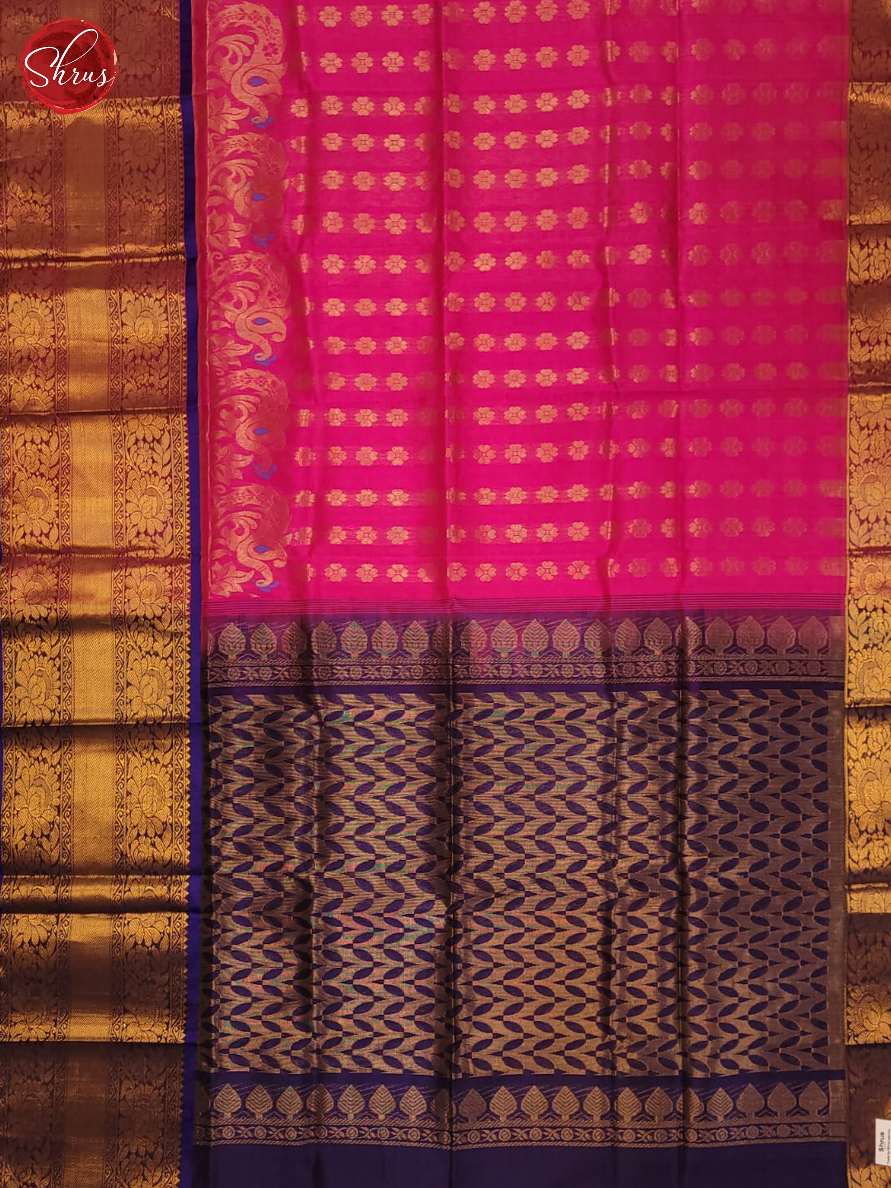 Pink & Blue- Silk Cotton Saree - Shop on ShrusEternity.com