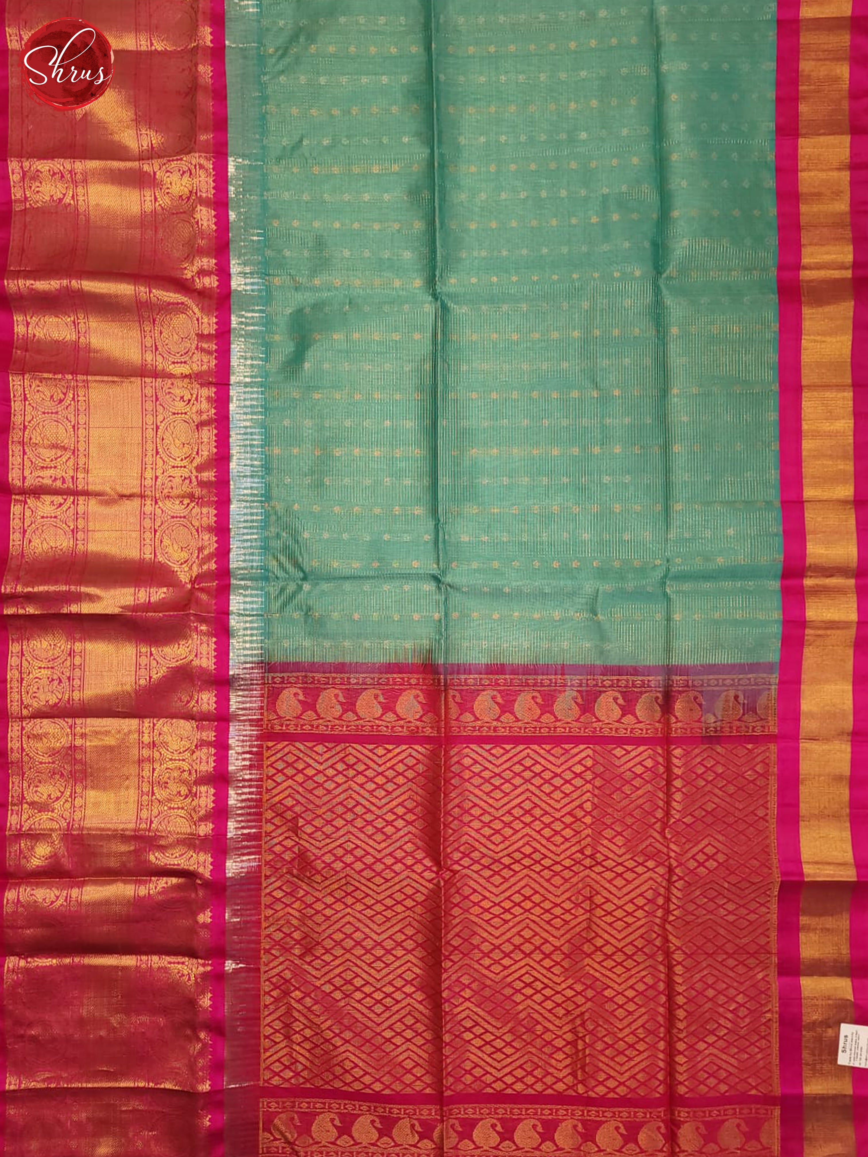 Pastel Green & Pink - Silk Cotton Saree - Shop on ShrusEternity.com