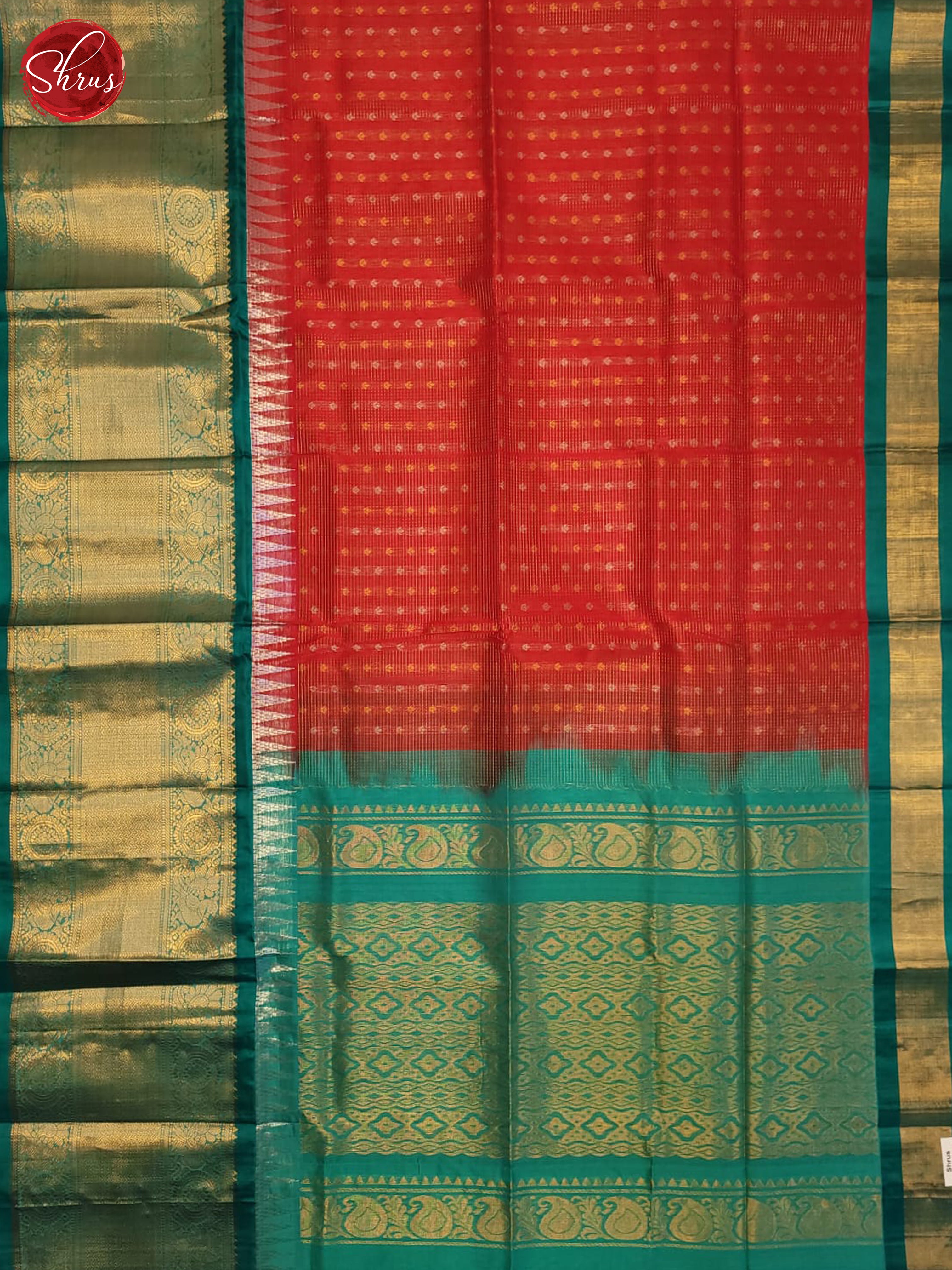 Red & Green- Silk Cotton Saree - Shop on ShrusEternity.com