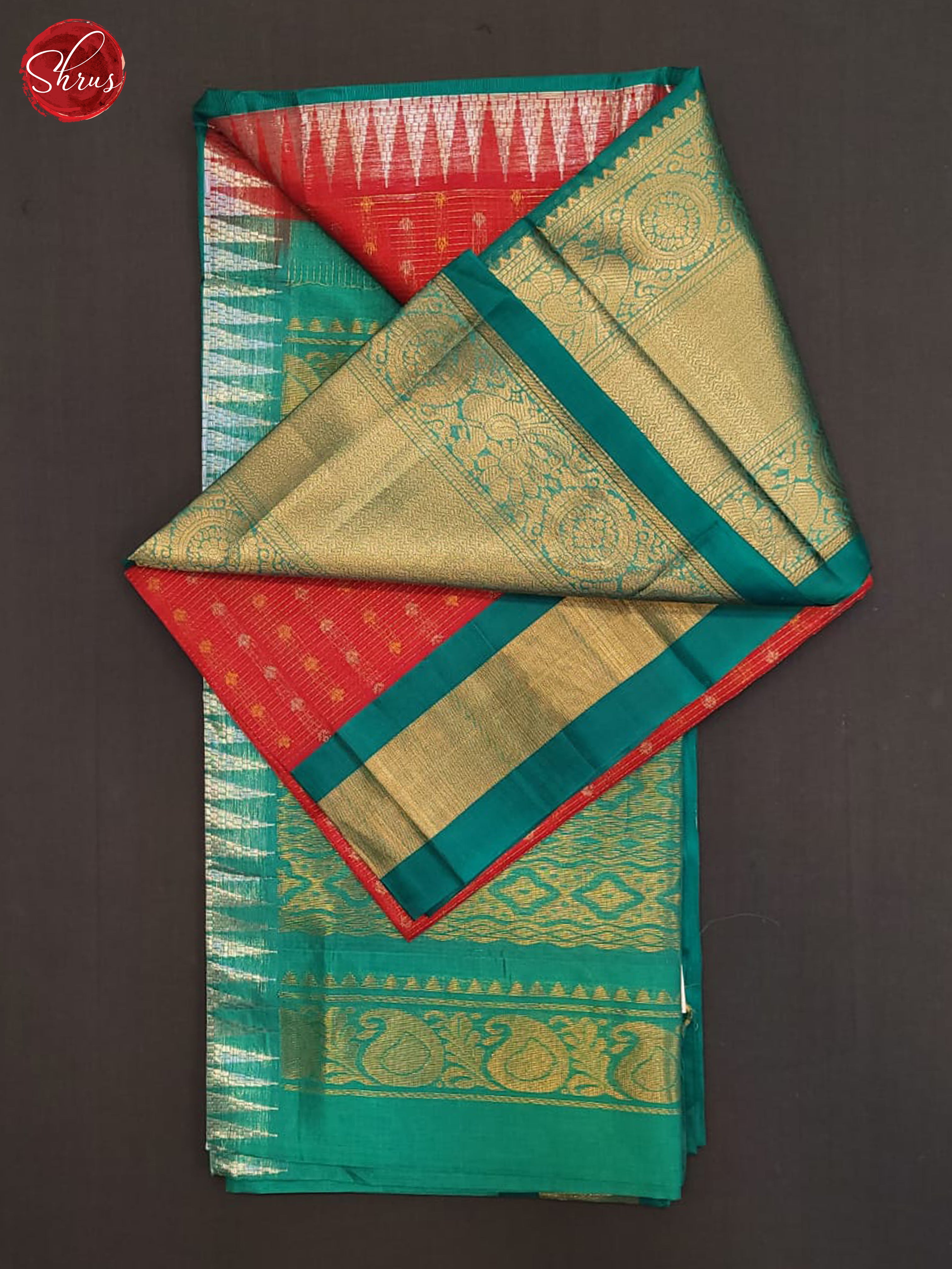 Red & Green- Silk Cotton Saree - Shop on ShrusEternity.com