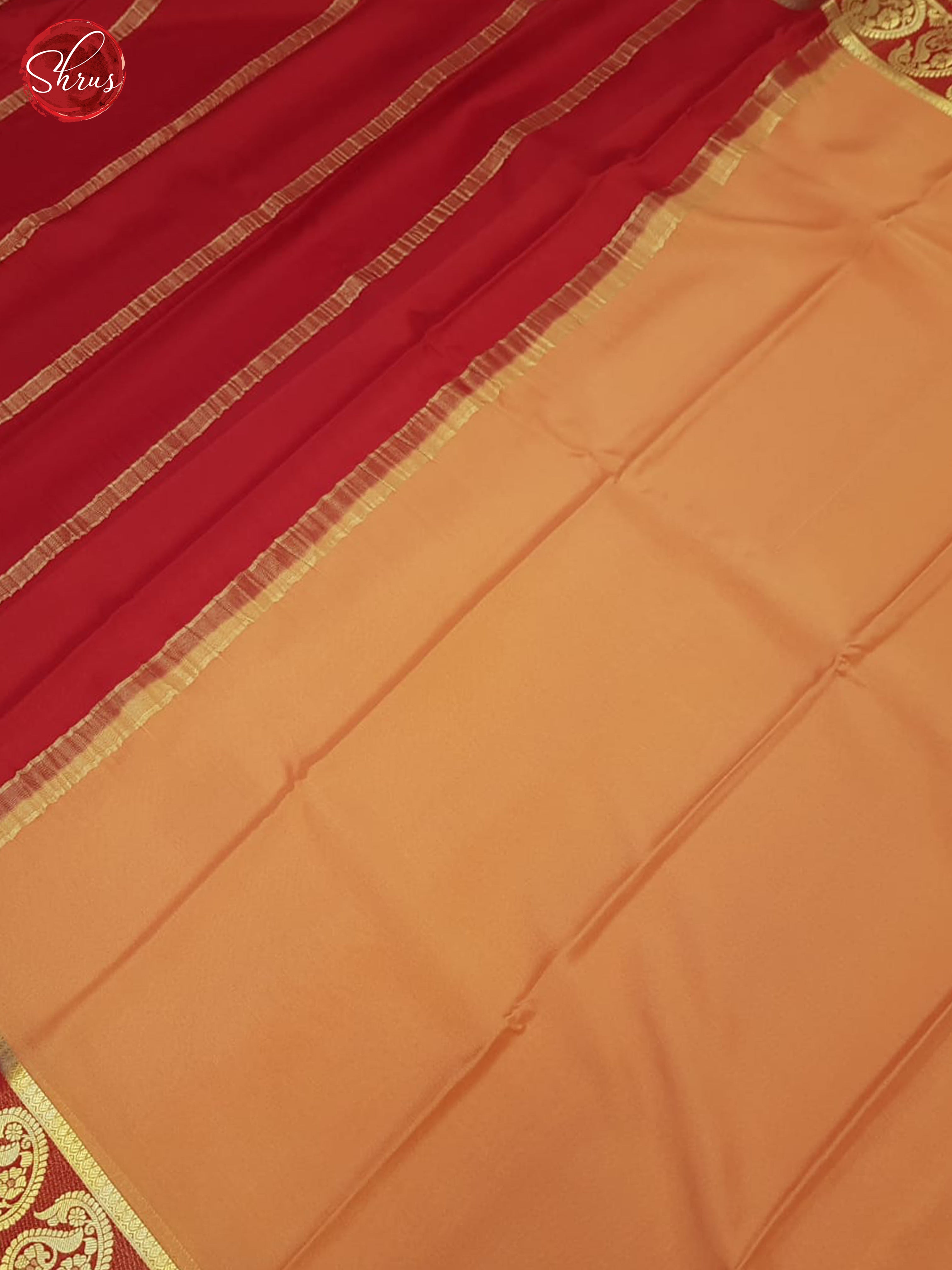 Peach & Red- Mysore Silk Saree - Shop on ShrusEternity.com