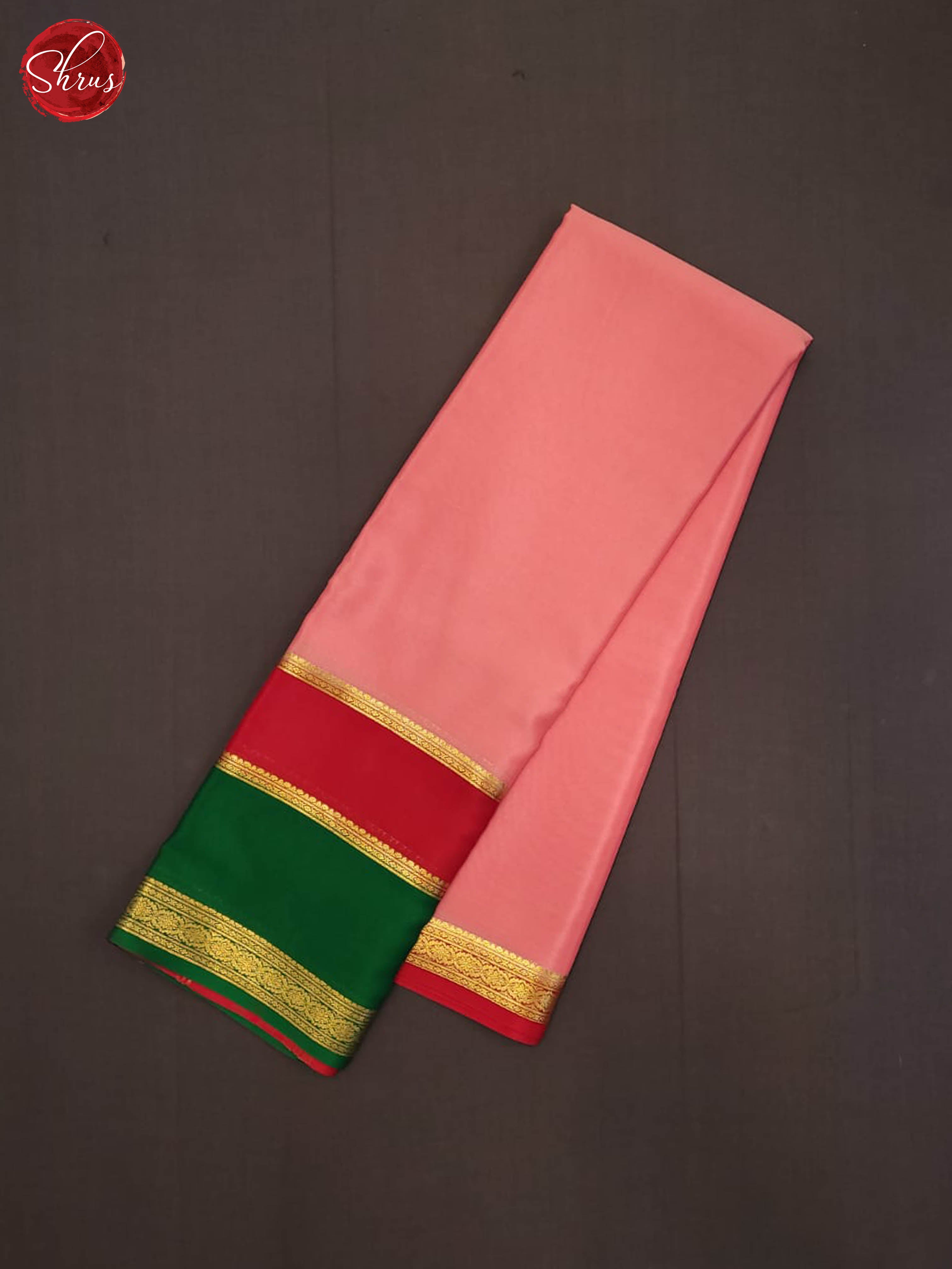 Peachish pink and Red - Mysore Silk Saree - Shop on ShrusEternity.com